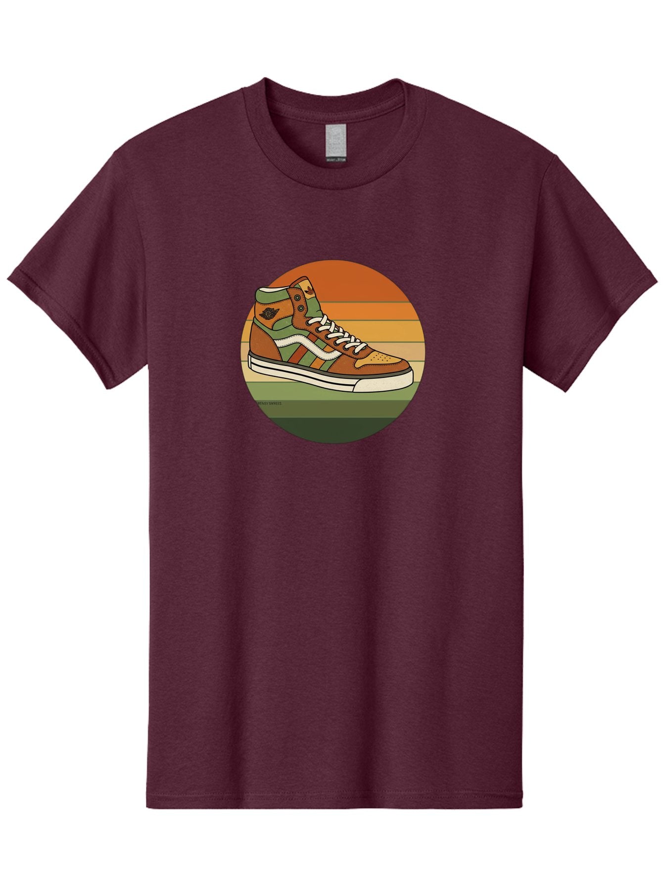 Vans-Shoes Men'S Graphic Tee, 100% Cotton, Comfortable Casual Summer Wear, Machine Washable, Vans Sneaker, Streetwear Fashion, Casual Footwear, Skateboarding Shoes, Green And Brown Color Scheme, High-Top Design, White Laces, Bab567 11