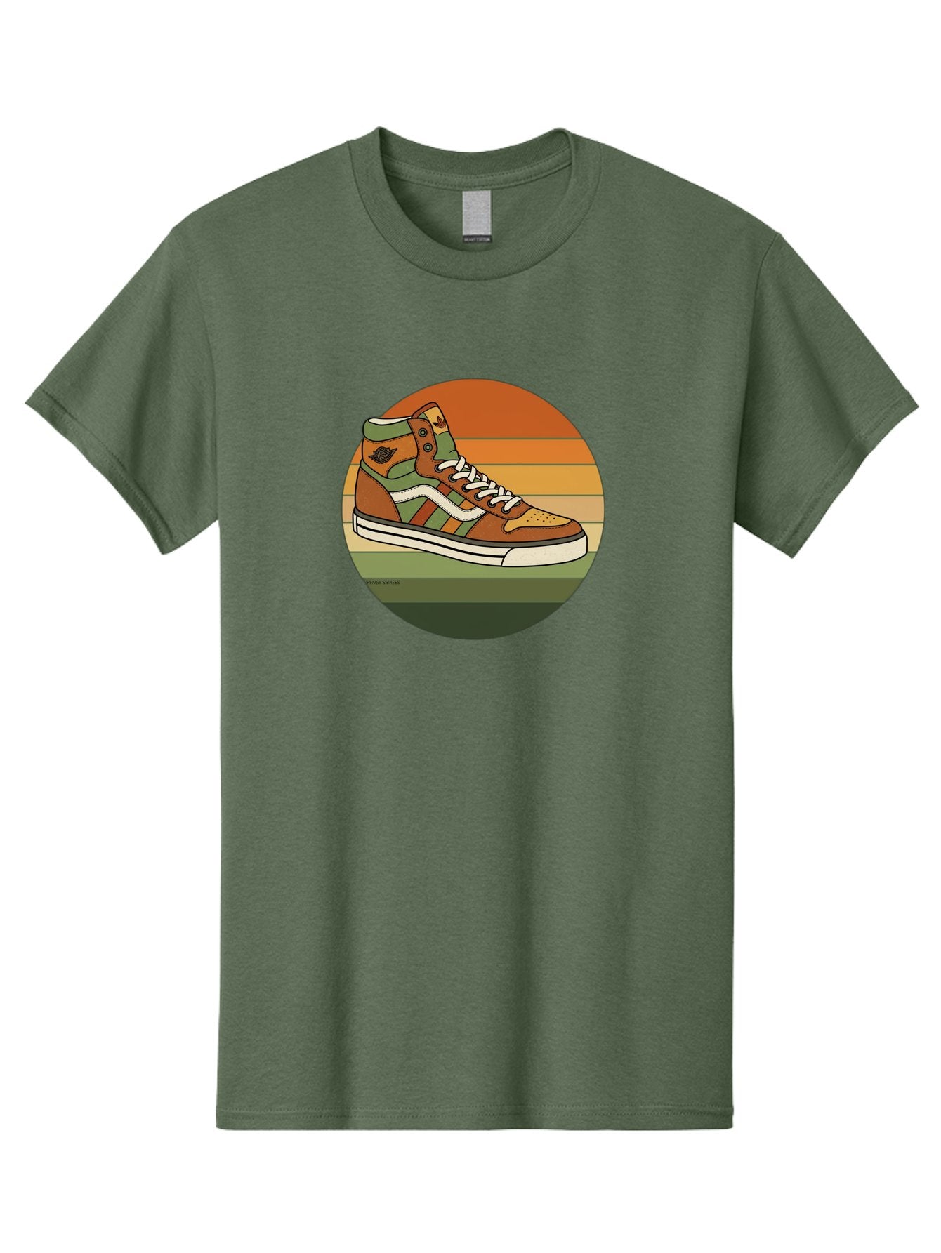 Vans-Shoes Men'S Graphic Tee, 100% Cotton, Comfortable Casual Summer Wear, Machine Washable, Vans Sneaker, Streetwear Fashion, Casual Footwear, Skateboarding Shoes, Green And Brown Color Scheme, High-Top Design, White Laces, Bab567 7