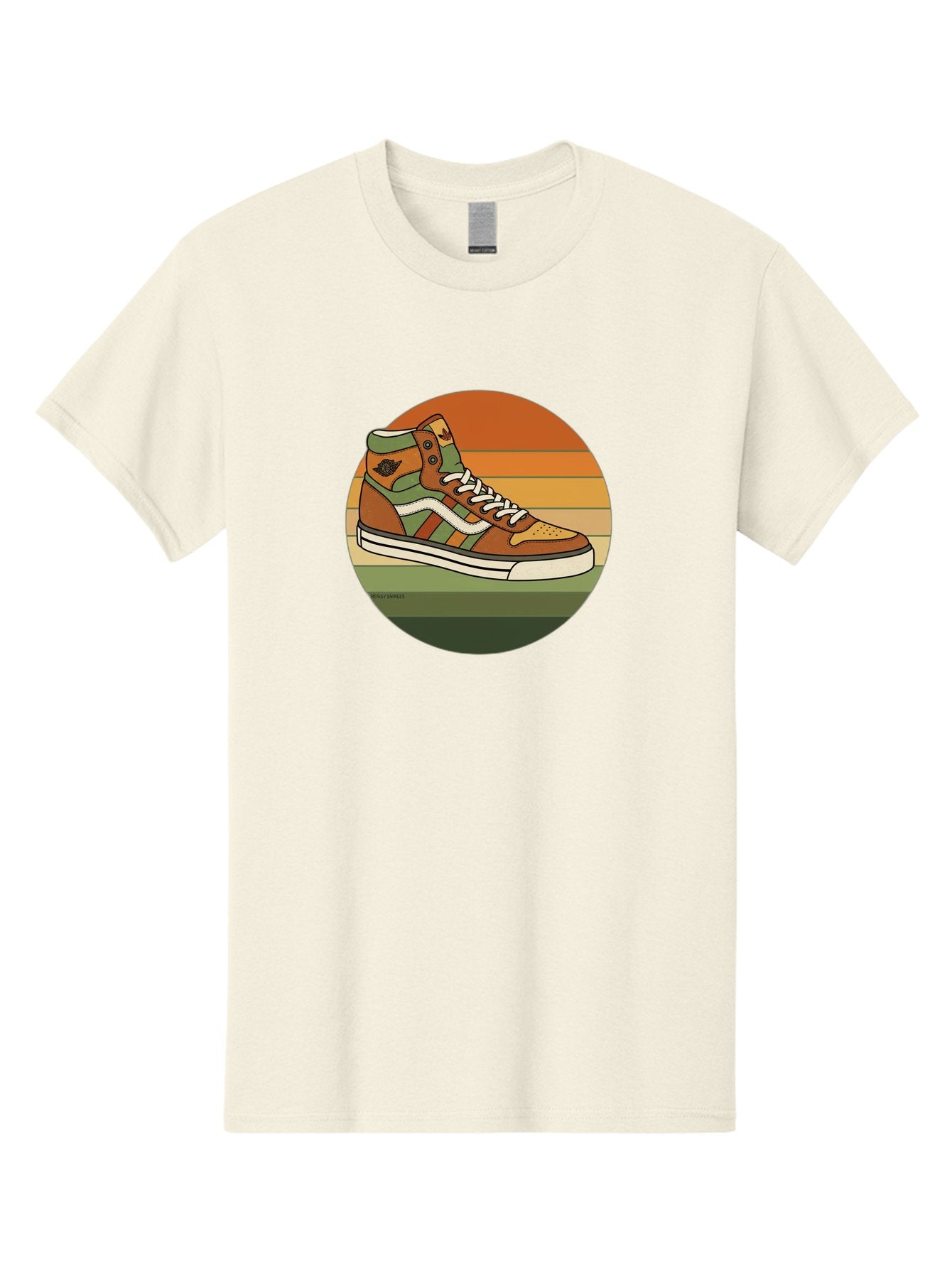 Vans-Shoes Men'S Graphic Tee, 100% Cotton, Comfortable Casual Summer Wear, Machine Washable, Vans Sneaker, Streetwear Fashion, Casual Footwear, Skateboarding Shoes, Green And Brown Color Scheme, High-Top Design, White Laces, Bab567 15