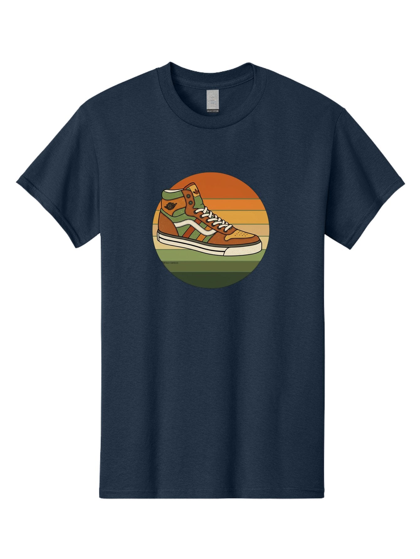 Vans-Shoes Men'S Graphic Tee, 100% Cotton, Comfortable Casual Summer Wear, Machine Washable, Vans Sneaker, Streetwear Fashion, Casual Footwear, Skateboarding Shoes, Green And Brown Color Scheme, High-Top Design, White Laces, Bab567