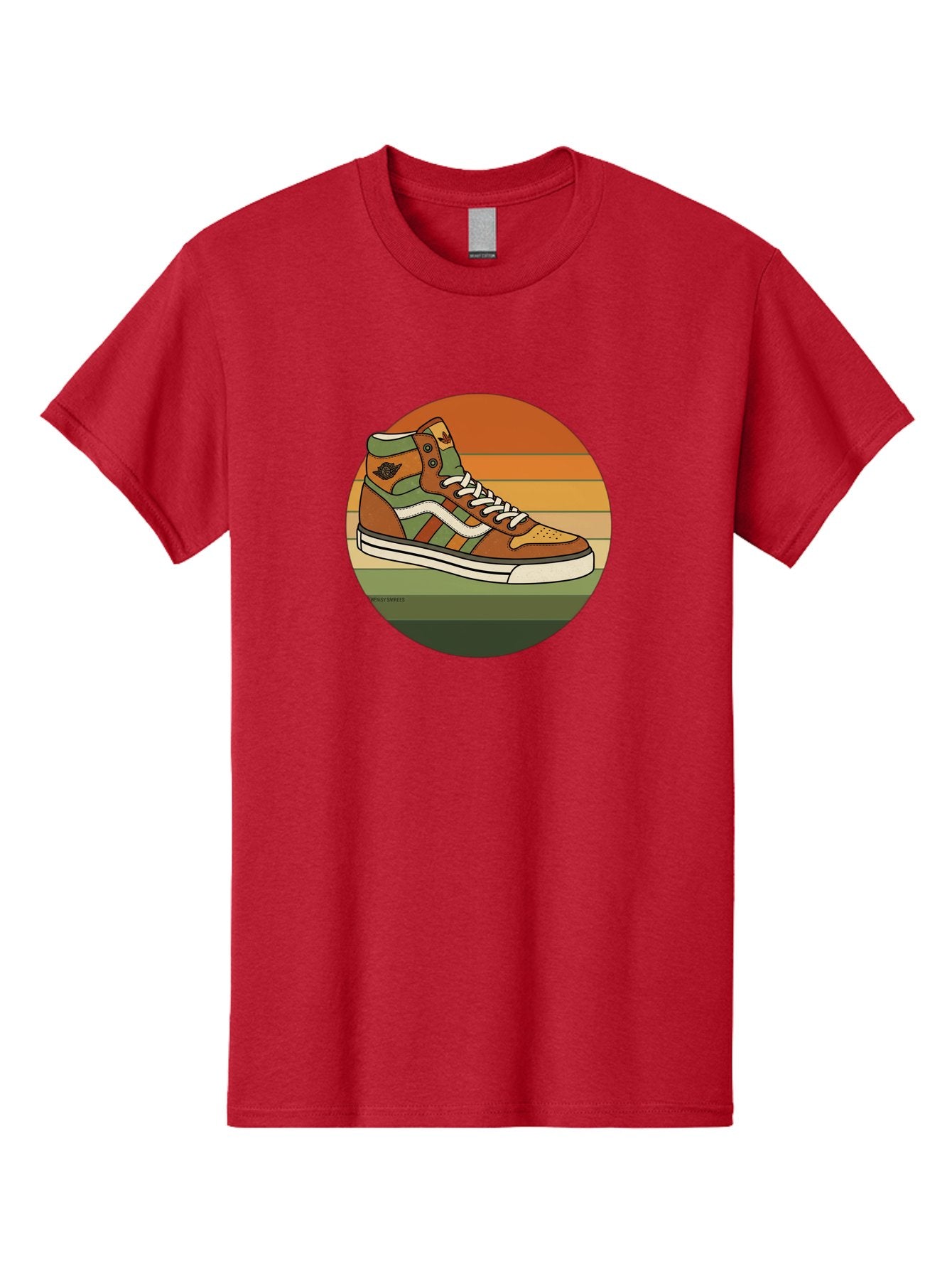Vans-Shoes Men'S Graphic Tee, 100% Cotton, Comfortable Casual Summer Wear, Machine Washable, Vans Sneaker, Streetwear Fashion, Casual Footwear, Skateboarding Shoes, Green And Brown Color Scheme, High-Top Design, White Laces, Bab567 9