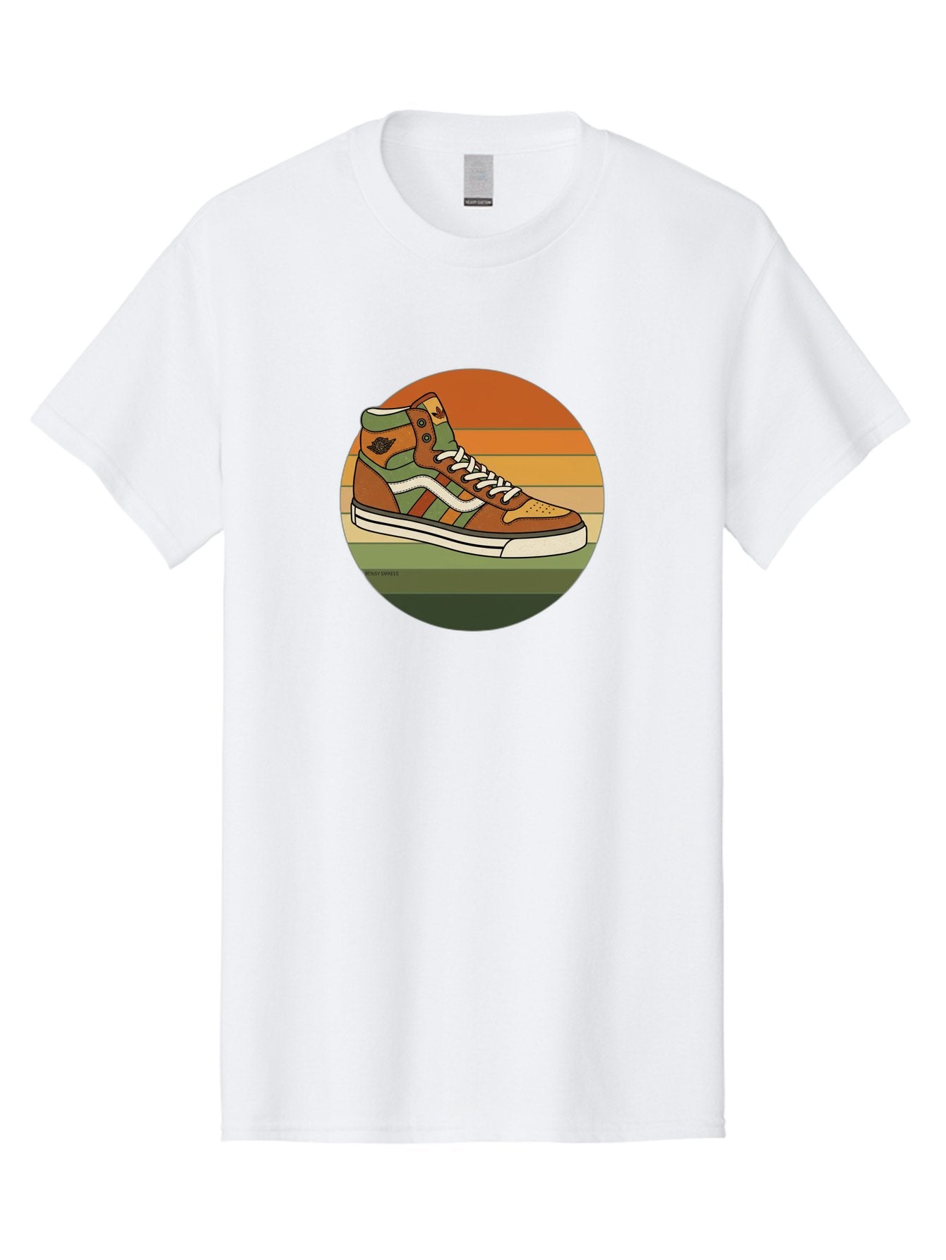 Vans-Shoes Men'S Graphic Tee, 100% Cotton, Comfortable Casual Summer Wear, Machine Washable, Vans Sneaker, Streetwear Fashion, Casual Footwear, Skateboarding Shoes, Green And Brown Color Scheme, High-Top Design, White Laces, Bab567 4
