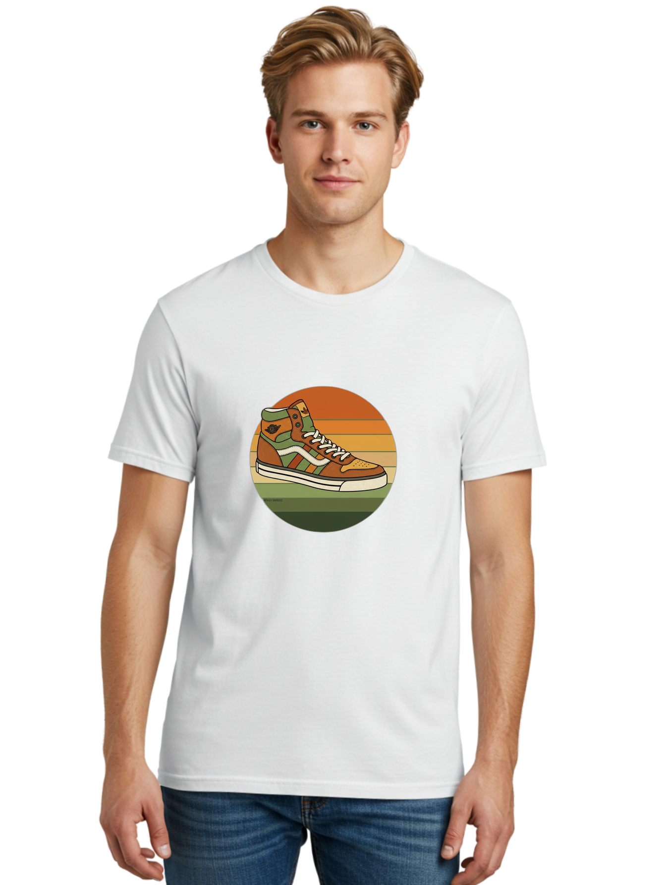 Vans-Shoes Men'S Graphic Tee, 100% Cotton, Comfortable Casual Summer Wear, Machine Washable, Vans Sneaker, Streetwear Fashion, Casual Footwear, Skateboarding Shoes, Green And Brown Color Scheme, High-Top Design, White Laces, Bab567 27