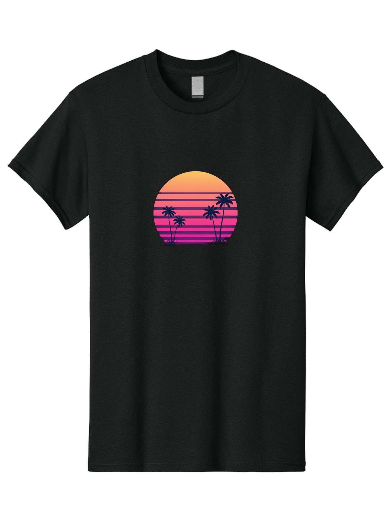Vaporwave-Sunset Men'S Graphic Tee, 100% Cotton, Comfortable Casual Summer Wear, Machine Washable, Vaporwave Aesthetic, Retro Futurism, Sunset Landscape, Palm Trees, Neon Colors, Synthwave Art, Retro Style, 80S Vibe, Tropical Scenery, Bab568 6