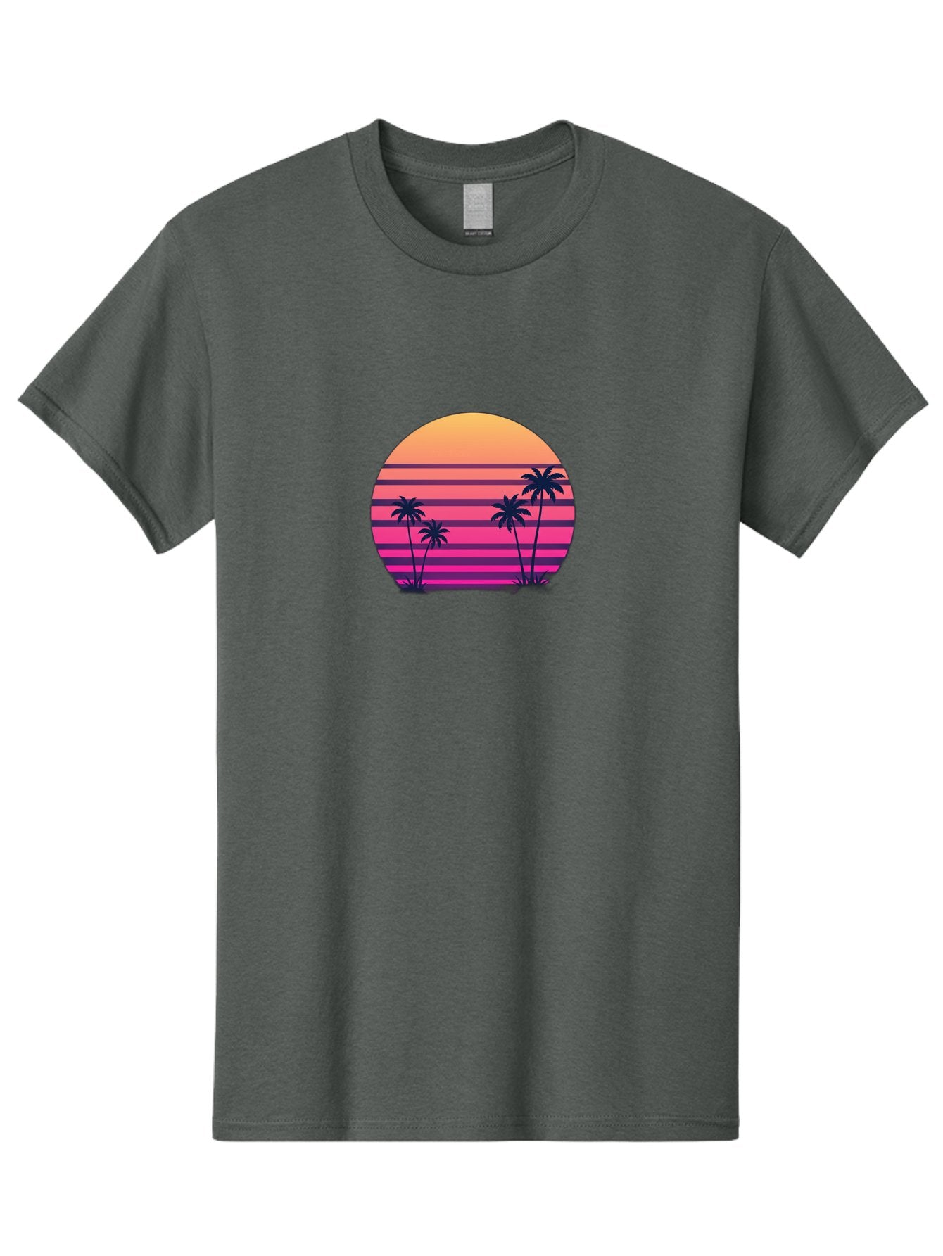 Vaporwave-Sunset Men'S Graphic Tee, 100% Cotton, Comfortable Casual Summer Wear, Machine Washable, Vaporwave Aesthetic, Retro Futurism, Sunset Landscape, Palm Trees, Neon Colors, Synthwave Art, Retro Style, 80S Vibe, Tropical Scenery, Bab568 9