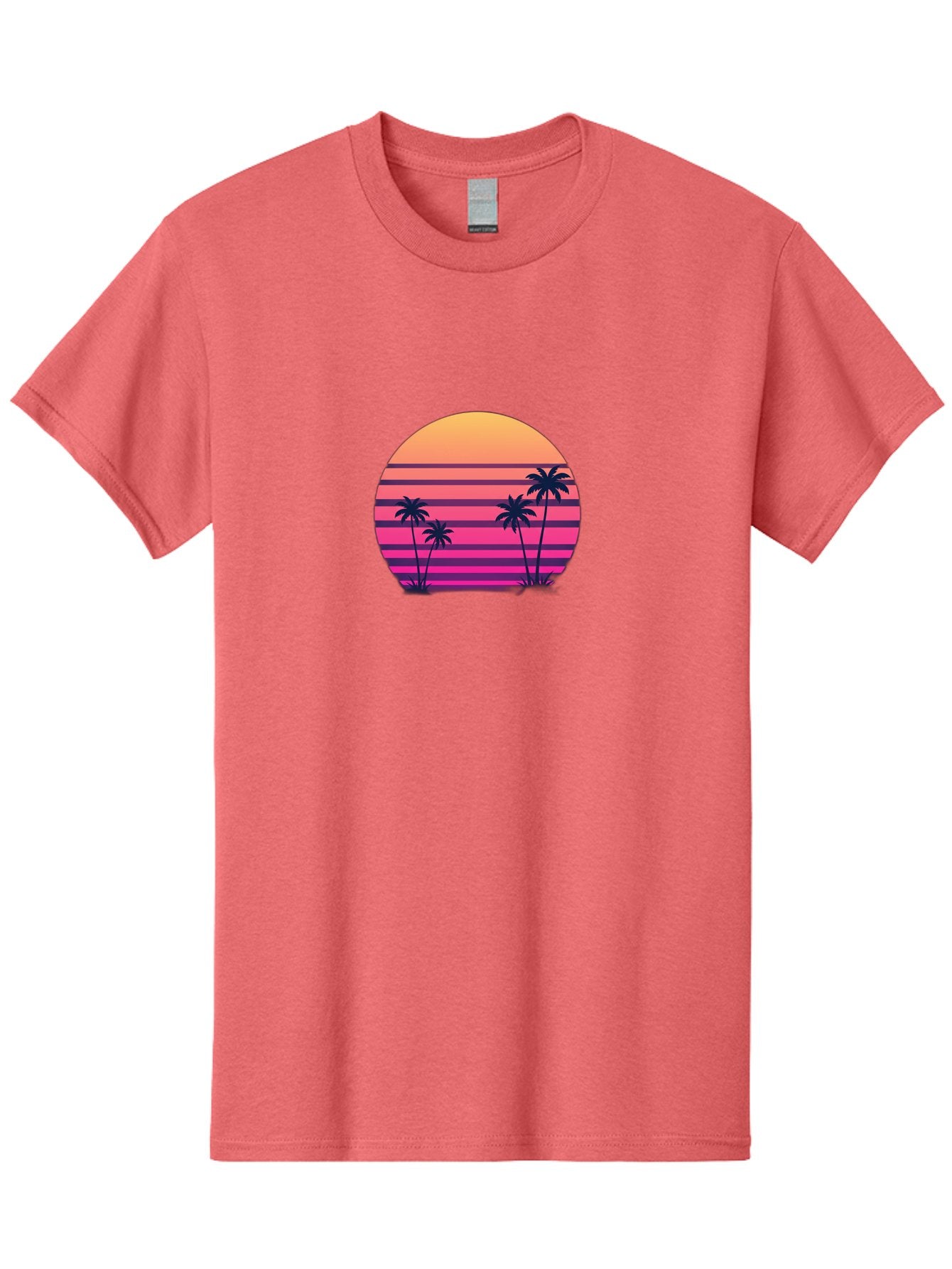Vaporwave-Sunset Men'S Graphic Tee, 100% Cotton, Comfortable Casual Summer Wear, Machine Washable, Vaporwave Aesthetic, Retro Futurism, Sunset Landscape, Palm Trees, Neon Colors, Synthwave Art, Retro Style, 80S Vibe, Tropical Scenery, Bab568 12