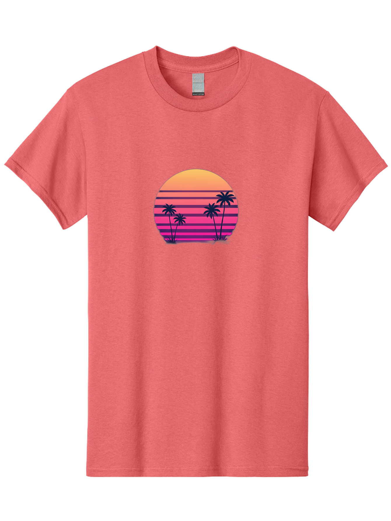Vaporwave-Sunset Men'S Graphic Tee, 100% Cotton, Comfortable Casual Summer Wear, Machine Washable, Vaporwave Aesthetic, Retro Futurism, Sunset Landscape, Palm Trees, Neon Colors, Synthwave Art, Retro Style, 80S Vibe, Tropical Scenery, Bab568 3