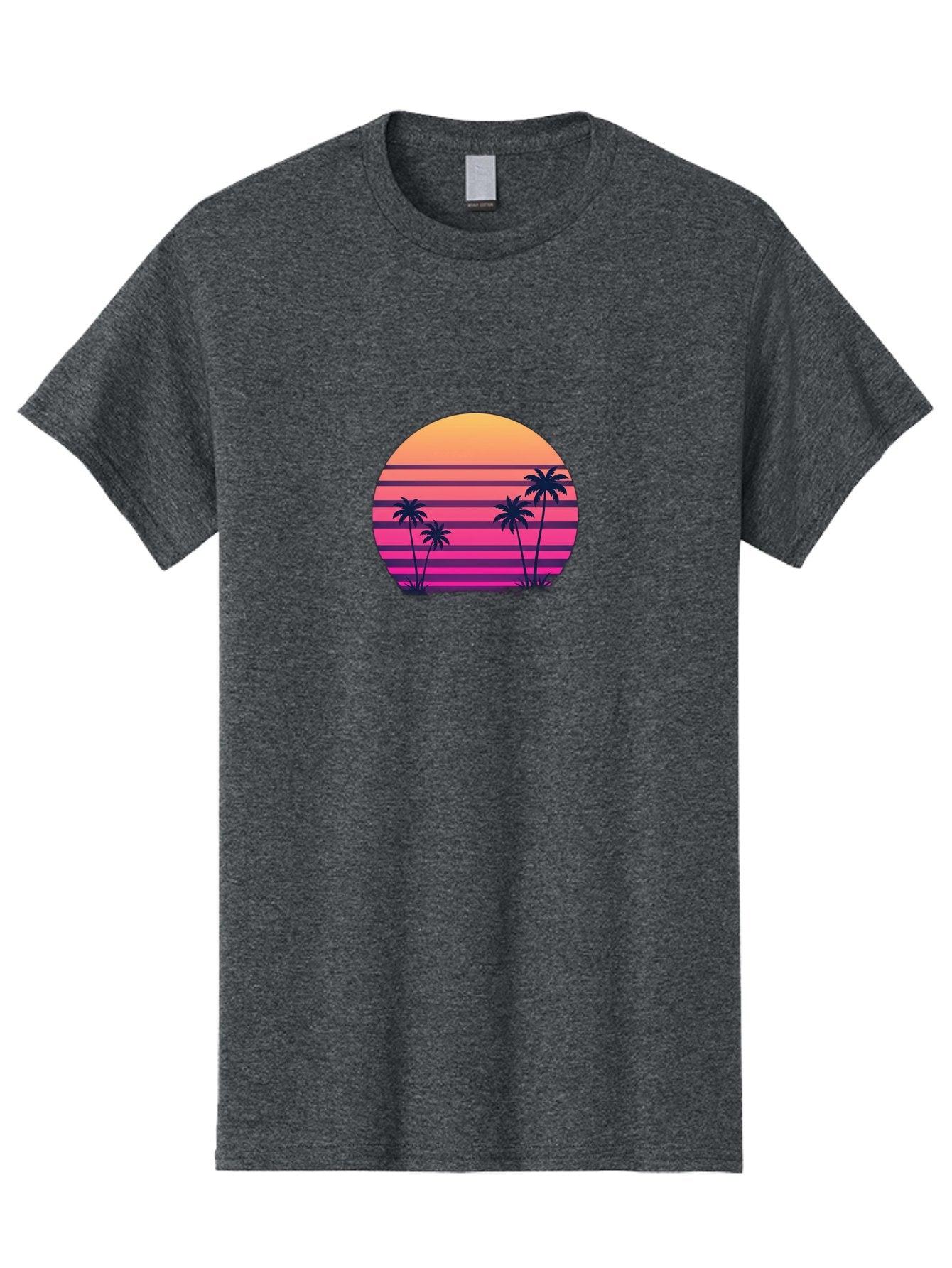Vaporwave-Sunset Men'S Graphic Tee, 100% Cotton, Comfortable Casual Summer Wear, Machine Washable, Vaporwave Aesthetic, Retro Futurism, Sunset Landscape, Palm Trees, Neon Colors, Synthwave Art, Retro Style, 80S Vibe, Tropical Scenery, Bab568 13