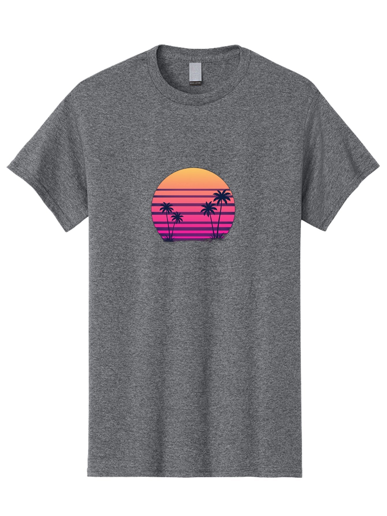 Vaporwave-Sunset Men'S Graphic Tee, 100% Cotton, Comfortable Casual Summer Wear, Machine Washable, Vaporwave Aesthetic, Retro Futurism, Sunset Landscape, Palm Trees, Neon Colors, Synthwave Art, Retro Style, 80S Vibe, Tropical Scenery, Bab568 3