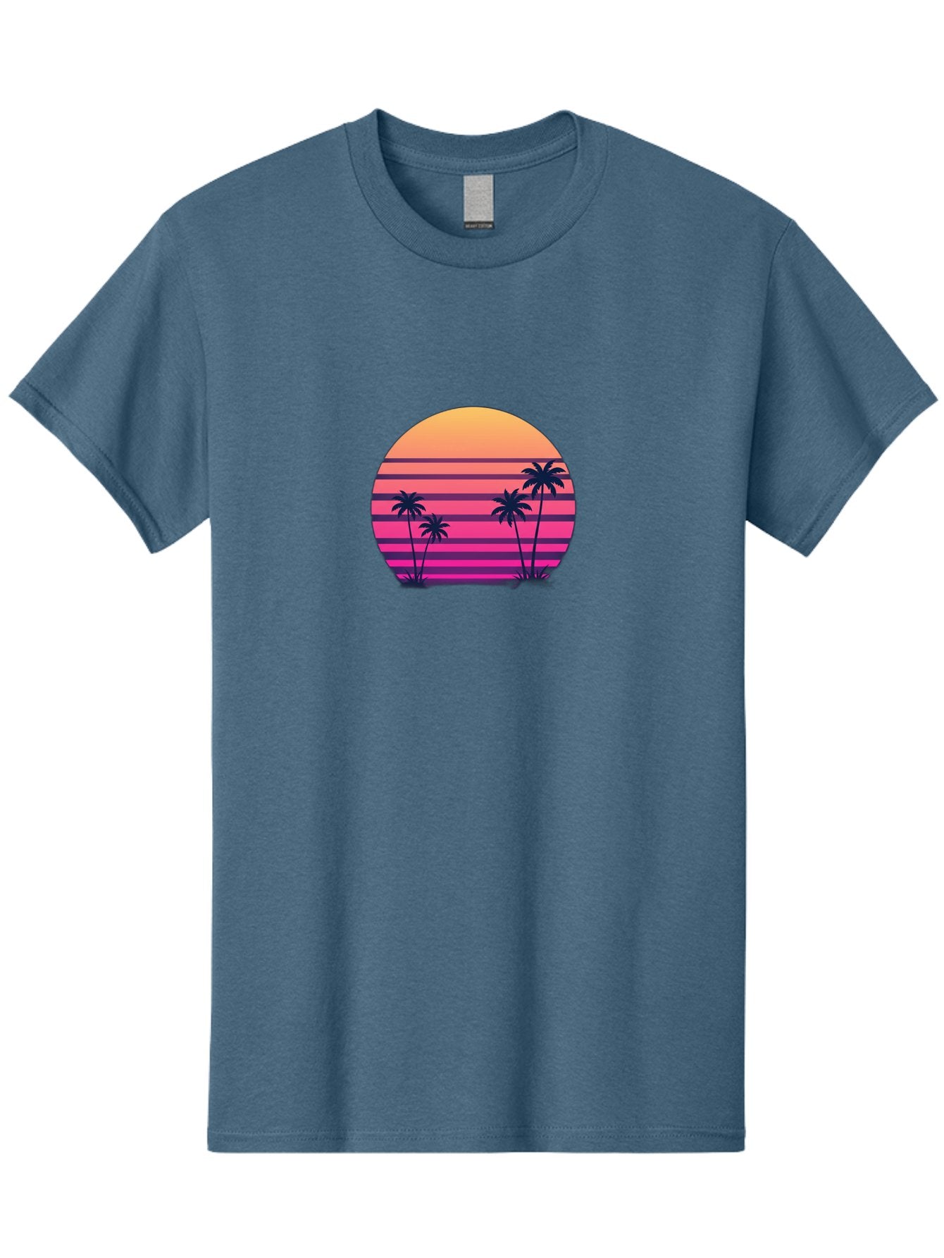 Vaporwave-Sunset Men'S Graphic Tee, 100% Cotton, Comfortable Casual Summer Wear, Machine Washable, Vaporwave Aesthetic, Retro Futurism, Sunset Landscape, Palm Trees, Neon Colors, Synthwave Art, Retro Style, 80S Vibe, Tropical Scenery, Bab568 7