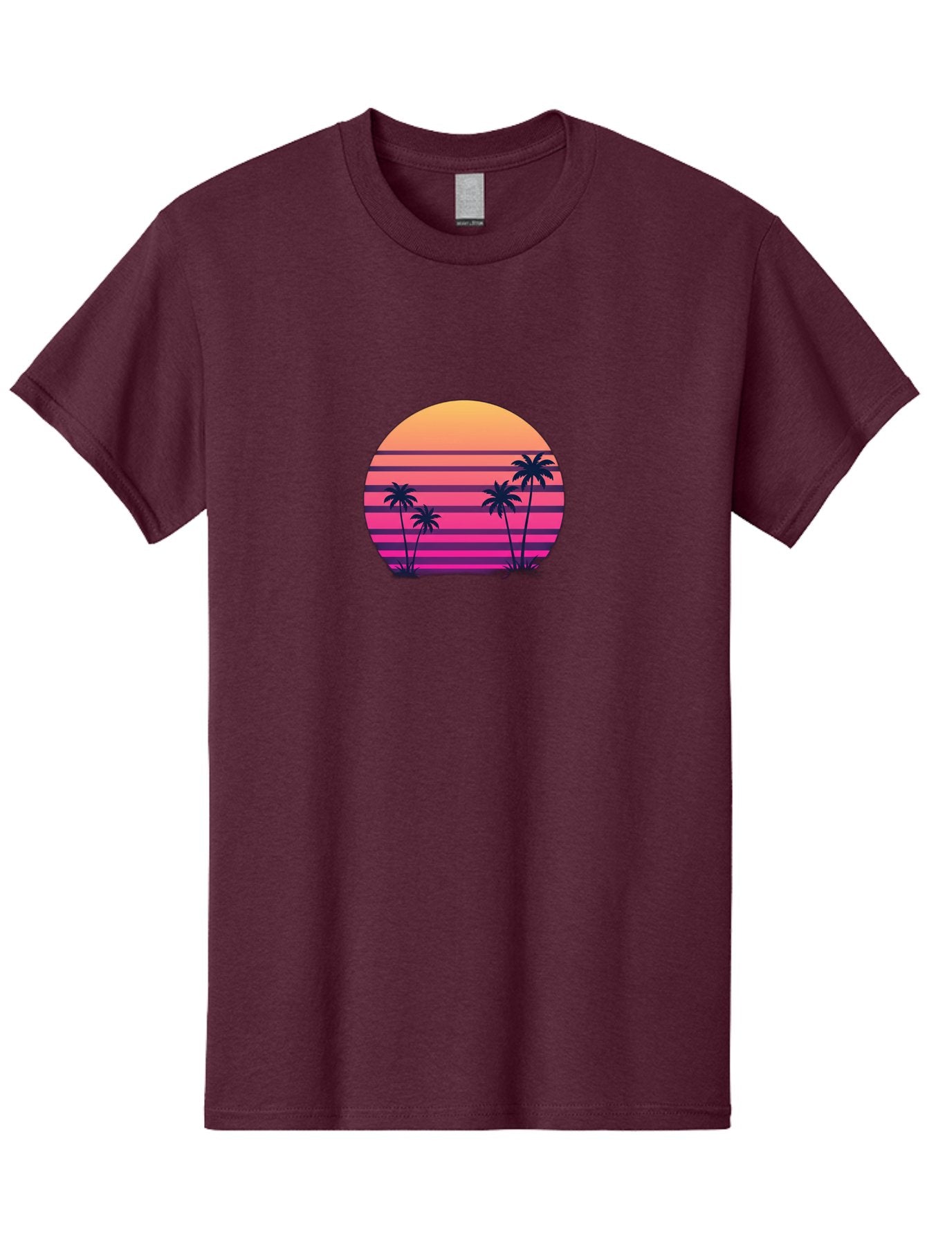 Vaporwave-Sunset Men'S Graphic Tee, 100% Cotton, Comfortable Casual Summer Wear, Machine Washable, Vaporwave Aesthetic, Retro Futurism, Sunset Landscape, Palm Trees, Neon Colors, Synthwave Art, Retro Style, 80S Vibe, Tropical Scenery, Bab568 8