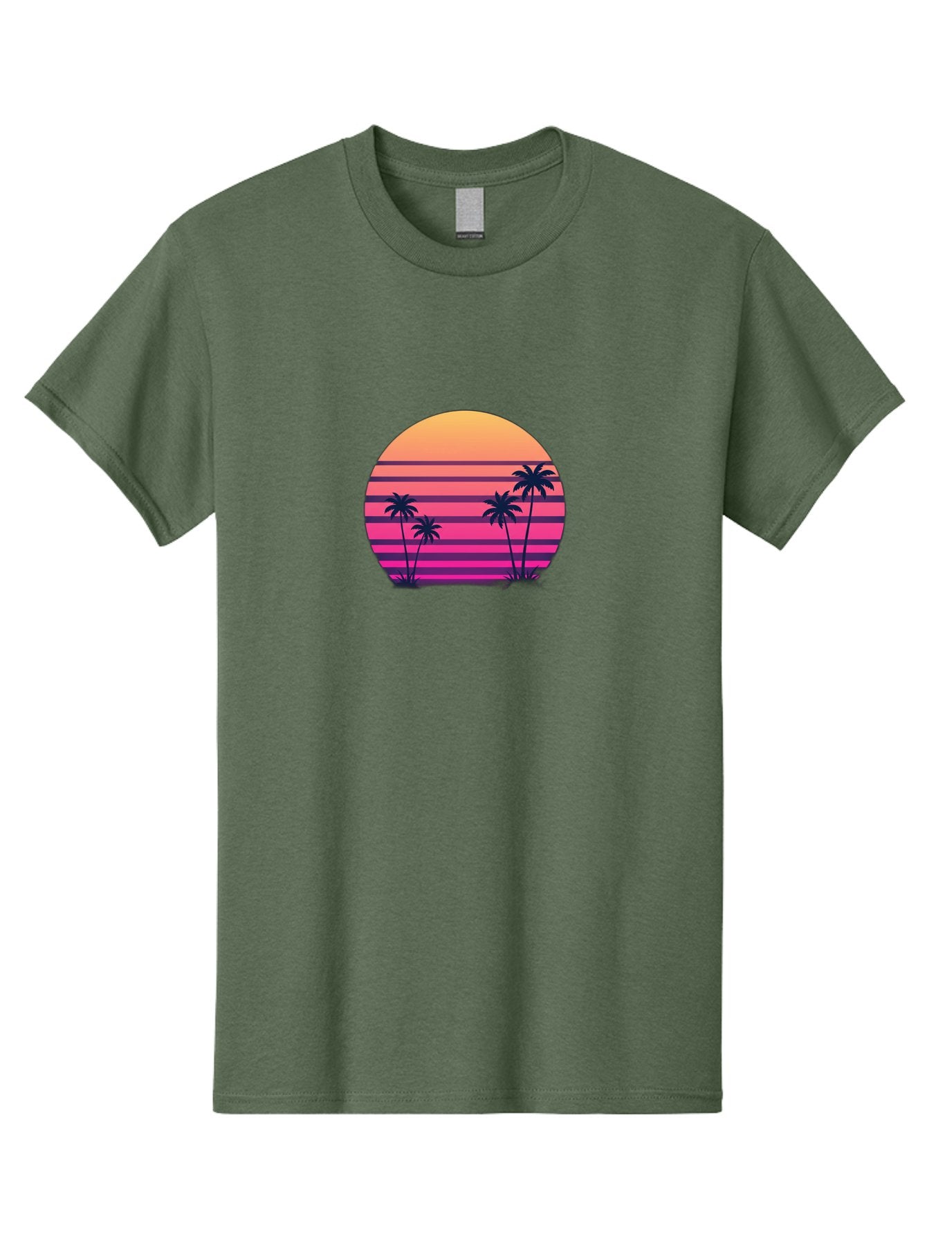 Vaporwave-Sunset Men'S Graphic Tee, 100% Cotton, Comfortable Casual Summer Wear, Machine Washable, Vaporwave Aesthetic, Retro Futurism, Sunset Landscape, Palm Trees, Neon Colors, Synthwave Art, Retro Style, 80S Vibe, Tropical Scenery, Bab568 10