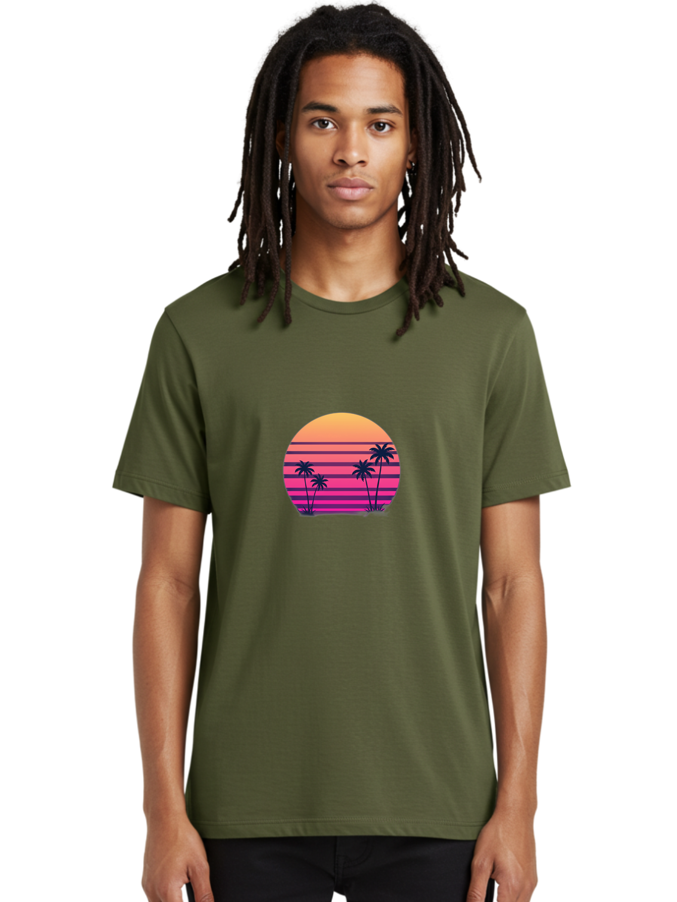 Vaporwave-Sunset Men'S Graphic Tee, 100% Cotton, Comfortable Casual Summer Wear, Machine Washable, Vaporwave Aesthetic, Retro Futurism, Sunset Landscape, Palm Trees, Neon Colors, Synthwave Art, Retro Style, 80S Vibe, Tropical Scenery, Bab568 29