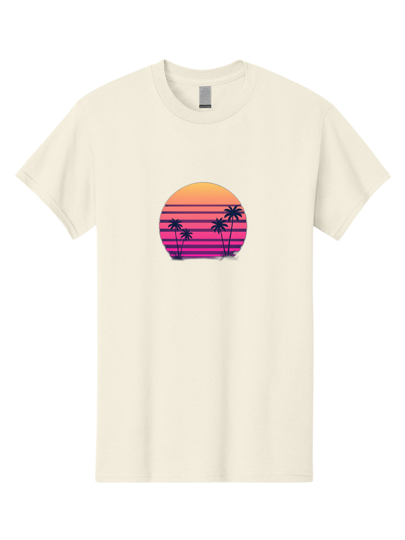 Vaporwave-Sunset Men'S Graphic Tee, 100% Cotton, Comfortable Casual Summer Wear, Machine Washable, Vaporwave Aesthetic, Retro Futurism, Sunset Landscape, Palm Trees, Neon Colors, Synthwave Art, Retro Style, 80S Vibe, Tropical Scenery, Bab568