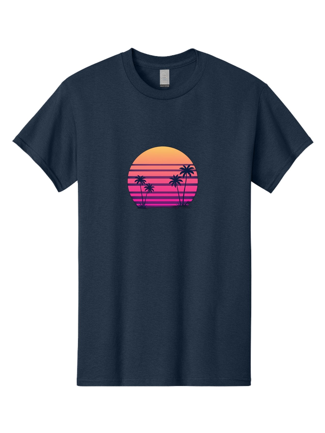 Vaporwave-Sunset Men'S Graphic Tee, 100% Cotton, Comfortable Casual Summer Wear, Machine Washable, Vaporwave Aesthetic, Retro Futurism, Sunset Landscape, Palm Trees, Neon Colors, Synthwave Art, Retro Style, 80S Vibe, Tropical Scenery, Bab568 5