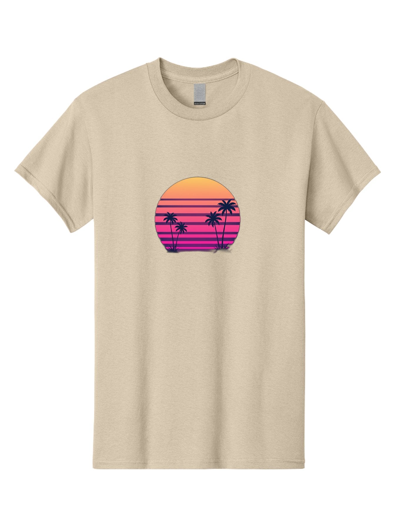 Vaporwave-Sunset Men'S Graphic Tee, 100% Cotton, Comfortable Casual Summer Wear, Machine Washable, Vaporwave Aesthetic, Retro Futurism, Sunset Landscape, Palm Trees, Neon Colors, Synthwave Art, Retro Style, 80S Vibe, Tropical Scenery, Bab568