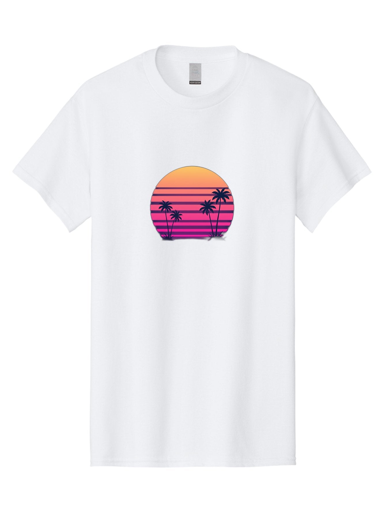 Vaporwave-Sunset Men'S Graphic Tee, 100% Cotton, Comfortable Casual Summer Wear, Machine Washable, Vaporwave Aesthetic, Retro Futurism, Sunset Landscape, Palm Trees, Neon Colors, Synthwave Art, Retro Style, 80S Vibe, Tropical Scenery, Bab568