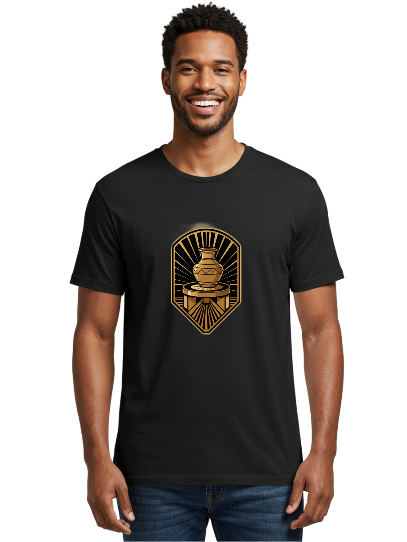 Vase-On-Pedestal Men'S Graphic Tee, 100% Cotton, Comfortable Casual Summer Wear, Machine Washable, Golden Vase, Decorative Pot, Ornate Design, Geometric Patterns, Luxurious Feel, Ancient Artifact, Stylish Decor, Elegant Display, Bab569 24