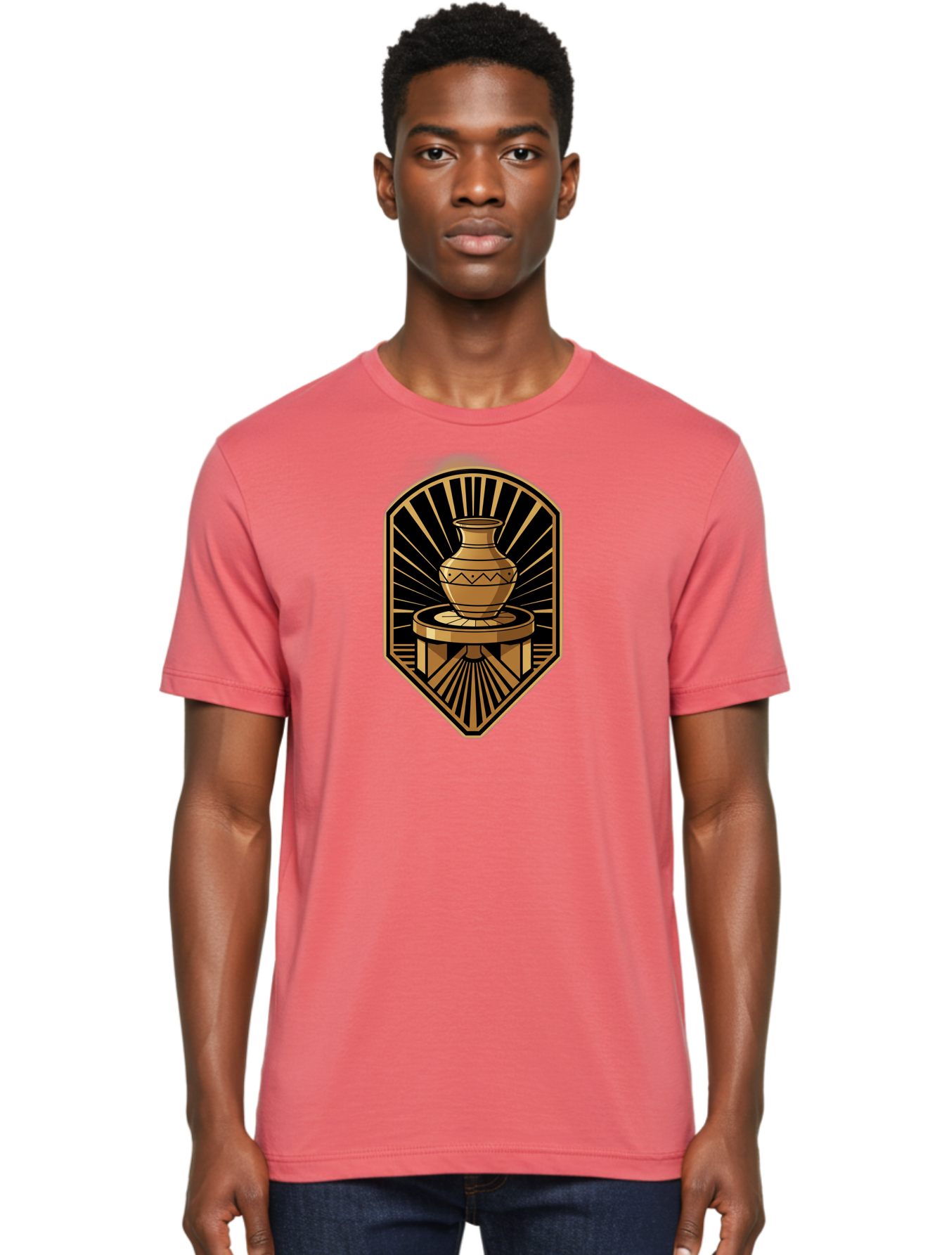 Vase-On-Pedestal Men'S Graphic Tee, 100% Cotton, Comfortable Casual Summer Wear, Machine Washable, Golden Vase, Decorative Pot, Ornate Design, Geometric Patterns, Luxurious Feel, Ancient Artifact, Stylish Decor, Elegant Display, Bab569 23
