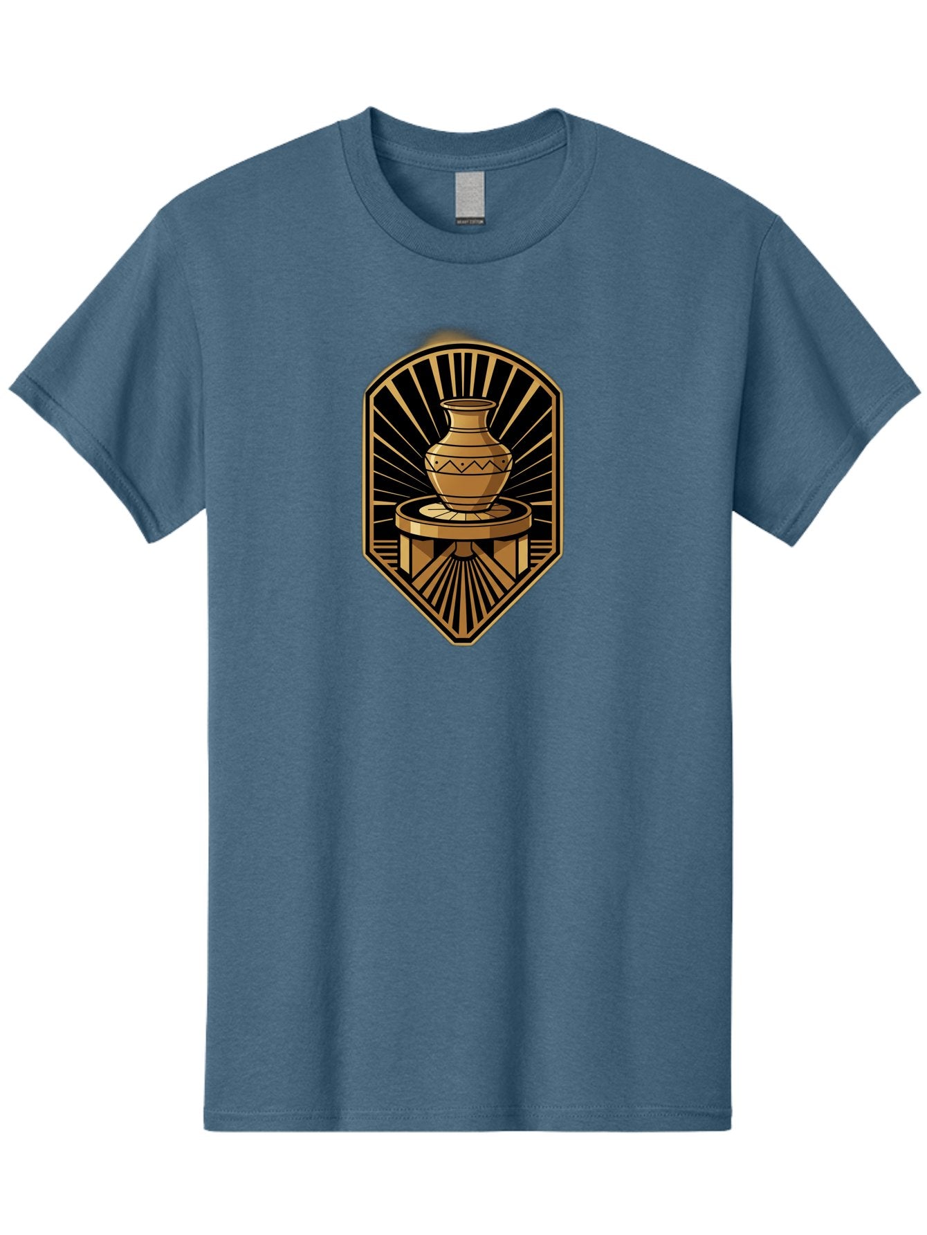 Vase-On-Pedestal Men'S Graphic Tee, 100% Cotton, Comfortable Casual Summer Wear, Machine Washable, Golden Vase, Decorative Pot, Ornate Design, Geometric Patterns, Luxurious Feel, Ancient Artifact, Stylish Decor, Elegant Display, Bab569