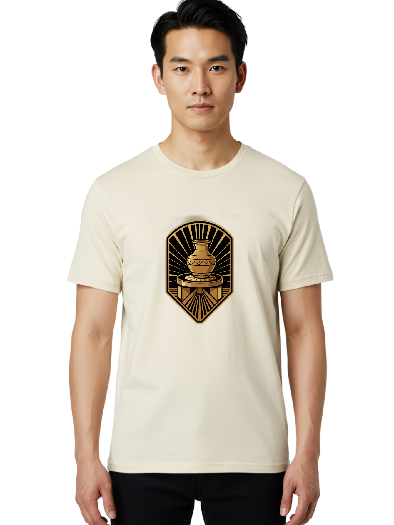 Vase-On-Pedestal Men'S Graphic Tee, 100% Cotton, Comfortable Casual Summer Wear, Machine Washable, Golden Vase, Decorative Pot, Ornate Design, Geometric Patterns, Luxurious Feel, Ancient Artifact, Stylish Decor, Elegant Display, Bab569 30