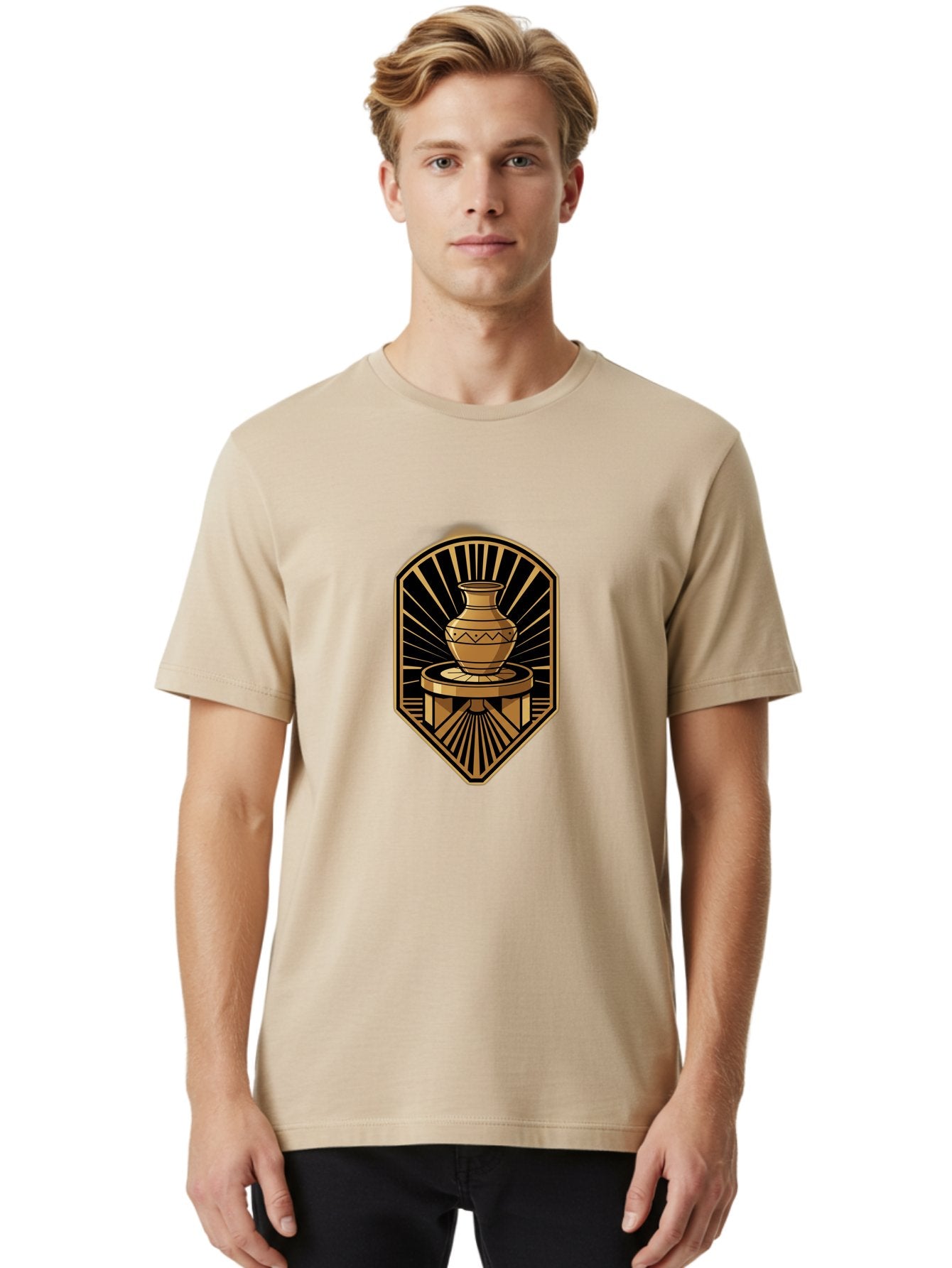 Vase-On-Pedestal Men'S Graphic Tee, 100% Cotton, Comfortable Casual Summer Wear, Machine Washable, Golden Vase, Decorative Pot, Ornate Design, Geometric Patterns, Luxurious Feel, Ancient Artifact, Stylish Decor, Elegant Display, Bab569 21