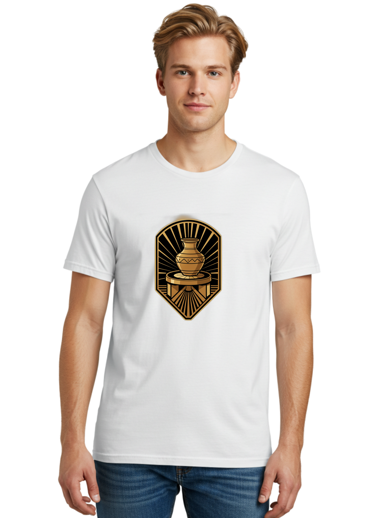 Vase-On-Pedestal Men'S Graphic Tee, 100% Cotton, Comfortable Casual Summer Wear, Machine Washable, Golden Vase, Decorative Pot, Ornate Design, Geometric Patterns, Luxurious Feel, Ancient Artifact, Stylish Decor, Elegant Display, Bab569 28