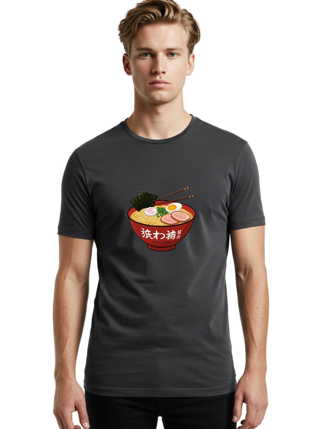 Velqal-Woosap Men'S Graphic Tee, 100% Cotton, Comfortable Casual Summer Wear, Machine Washable, Ramen Noodles, Egg, Seaweed, Pork Slices, Asian Cuisine, Japanese Food, Noodle Soup, Chopsticks, Velogal Woccar Bab570 30