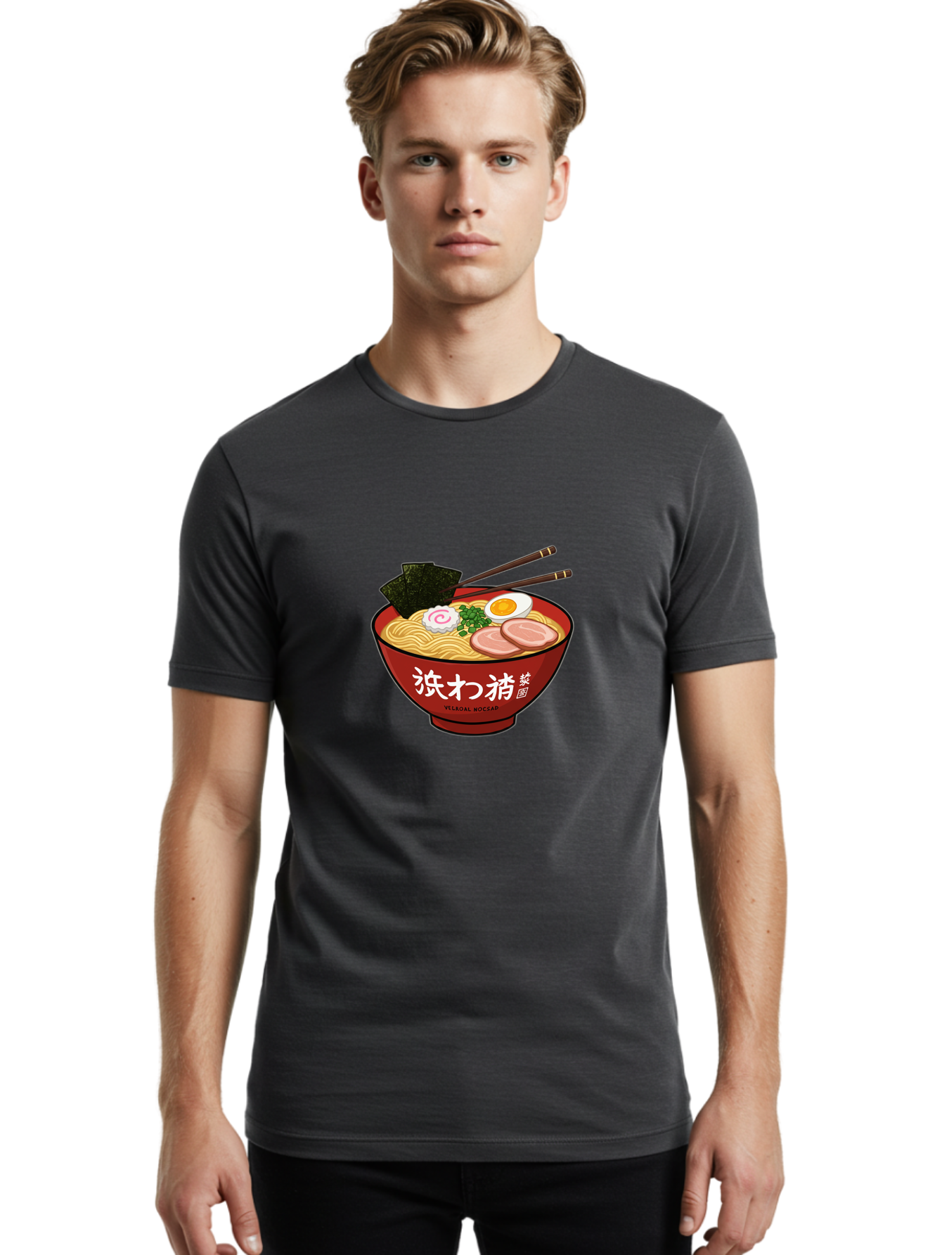 Velqal-Woosap Men'S Graphic Tee, 100% Cotton, Comfortable Casual Summer Wear, Machine Washable, Ramen Noodles, Egg, Seaweed, Pork Slices, Asian Cuisine, Japanese Food, Noodle Soup, Chopsticks, Velogal Woccar Bab570 16