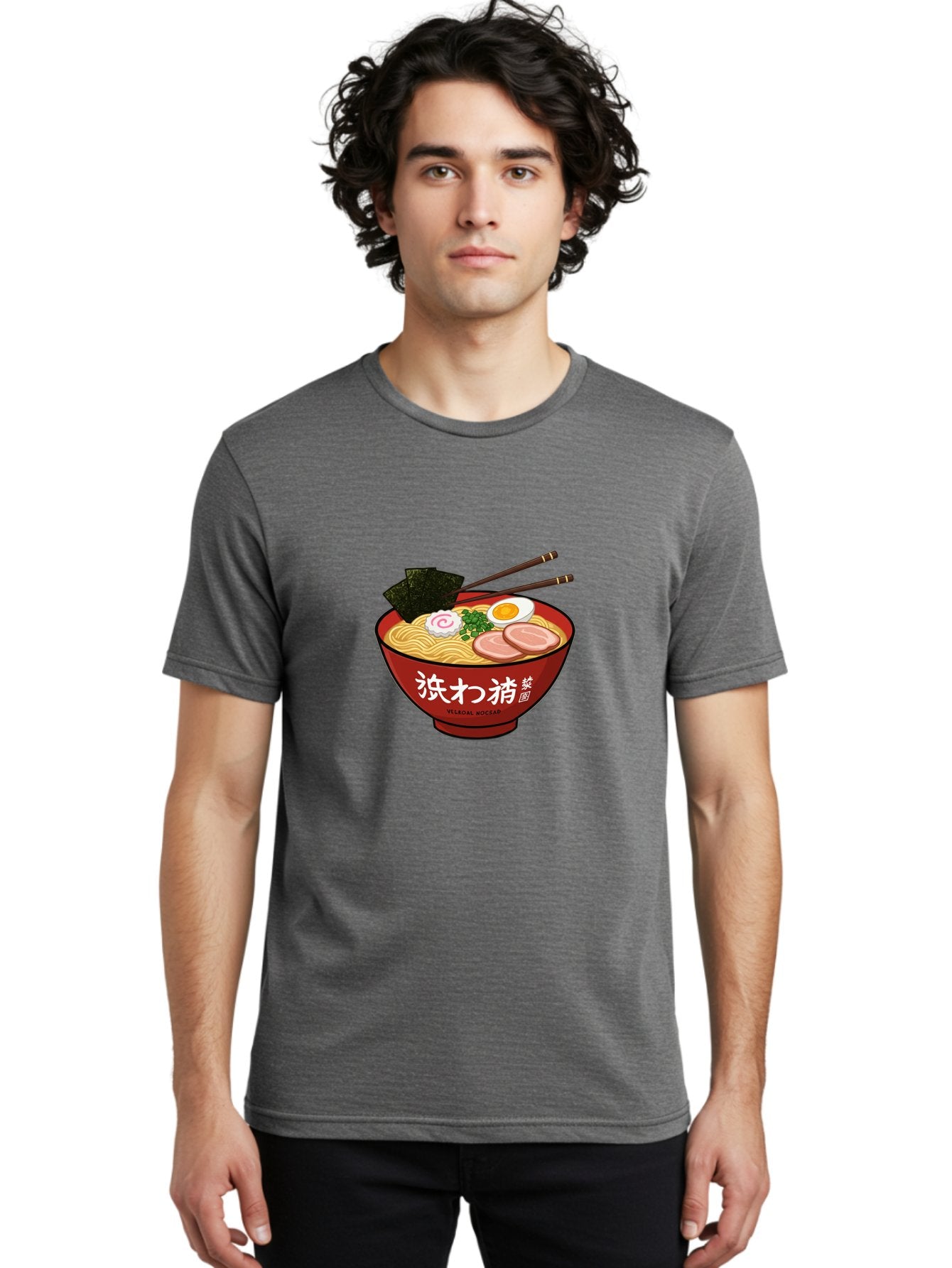Velqal-Woosap Men'S Graphic Tee, 100% Cotton, Comfortable Casual Summer Wear, Machine Washable, Ramen Noodles, Egg, Seaweed, Pork Slices, Asian Cuisine, Japanese Food, Noodle Soup, Chopsticks, Velogal Woccar Bab570 17