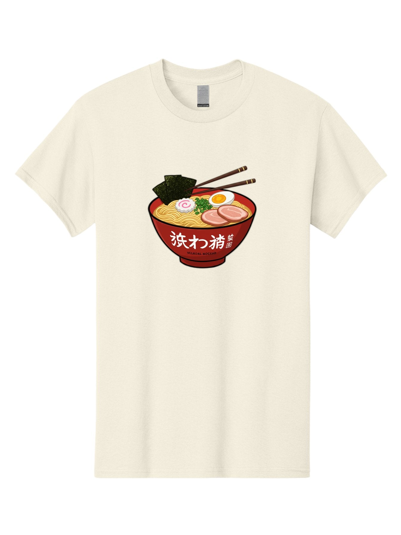Velqal-Woosap Men'S Graphic Tee, 100% Cotton, Comfortable Casual Summer Wear, Machine Washable, Ramen Noodles, Egg, Seaweed, Pork Slices, Asian Cuisine, Japanese Food, Noodle Soup, Chopsticks, Velogal Woccar Bab570 4