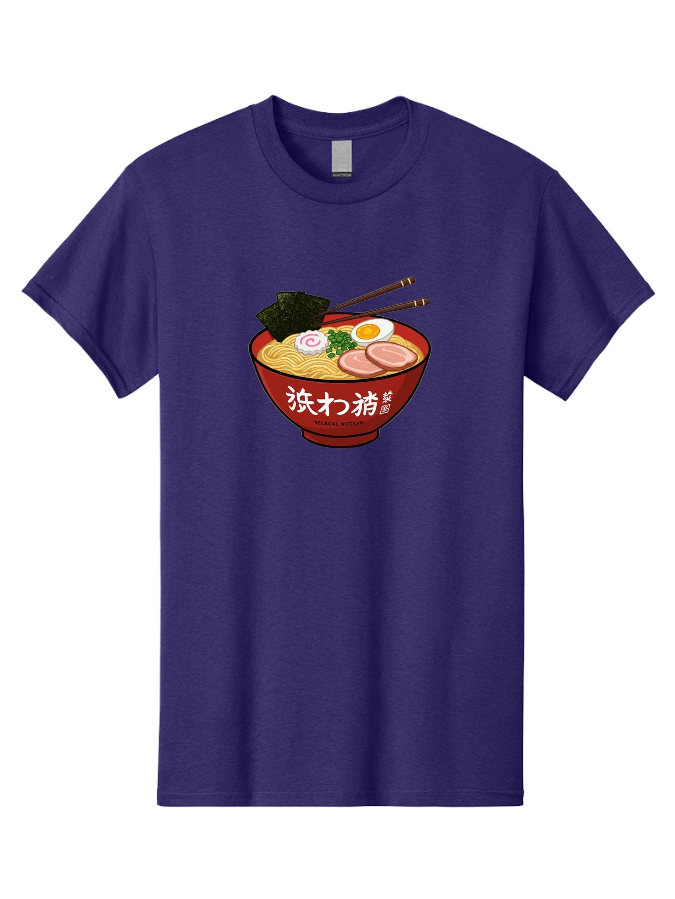 Velqal-Woosap Men'S Graphic Tee, 100% Cotton, Comfortable Casual Summer Wear, Machine Washable, Ramen Noodles, Egg, Seaweed, Pork Slices, Asian Cuisine, Japanese Food, Noodle Soup, Chopsticks, Velogal Woccar Bab570
