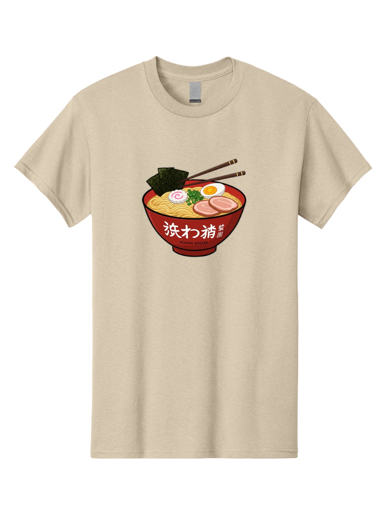 Velqal-Woosap Men'S Graphic Tee, 100% Cotton, Comfortable Casual Summer Wear, Machine Washable, Ramen Noodles, Egg, Seaweed, Pork Slices, Asian Cuisine, Japanese Food, Noodle Soup, Chopsticks, Velogal Woccar Bab570 6