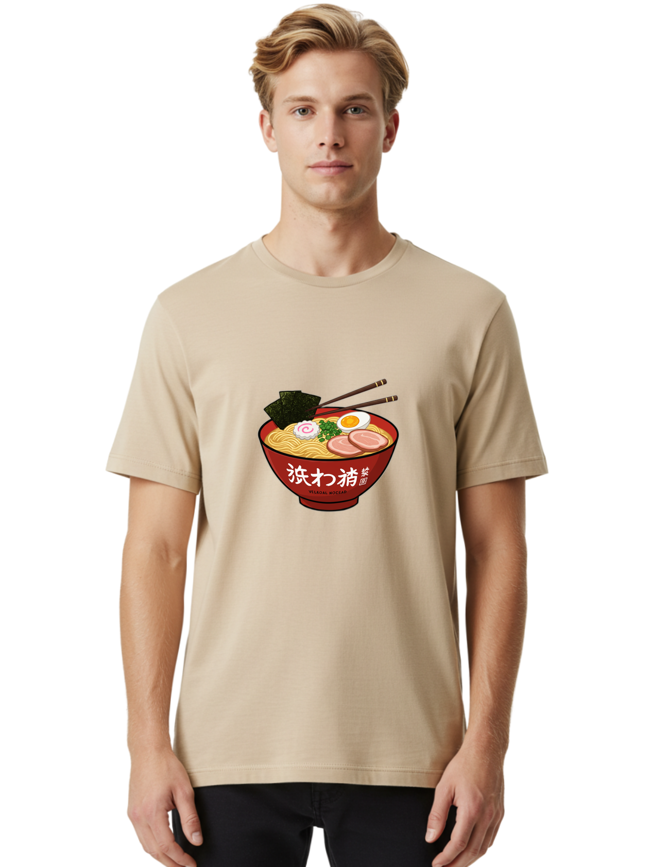 Velqal-Woosap Men'S Graphic Tee, 100% Cotton, Comfortable Casual Summer Wear, Machine Washable, Ramen Noodles, Egg, Seaweed, Pork Slices, Asian Cuisine, Japanese Food, Noodle Soup, Chopsticks, Velogal Woccar Bab570 22