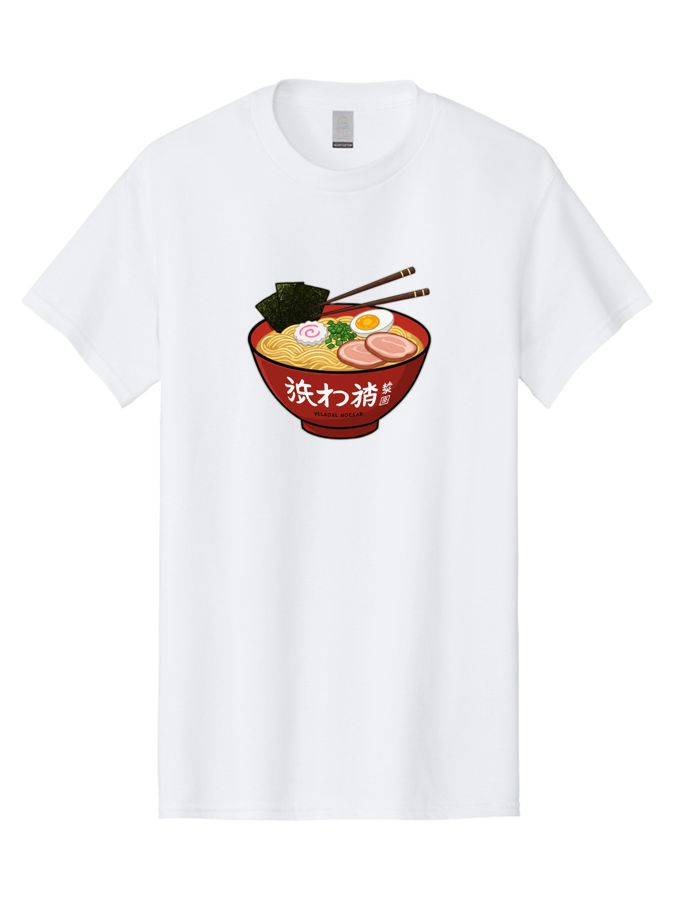 Velqal-Woosap Men'S Graphic Tee, 100% Cotton, Comfortable Casual Summer Wear, Machine Washable, Ramen Noodles, Egg, Seaweed, Pork Slices, Asian Cuisine, Japanese Food, Noodle Soup, Chopsticks, Velogal Woccar Bab570 5