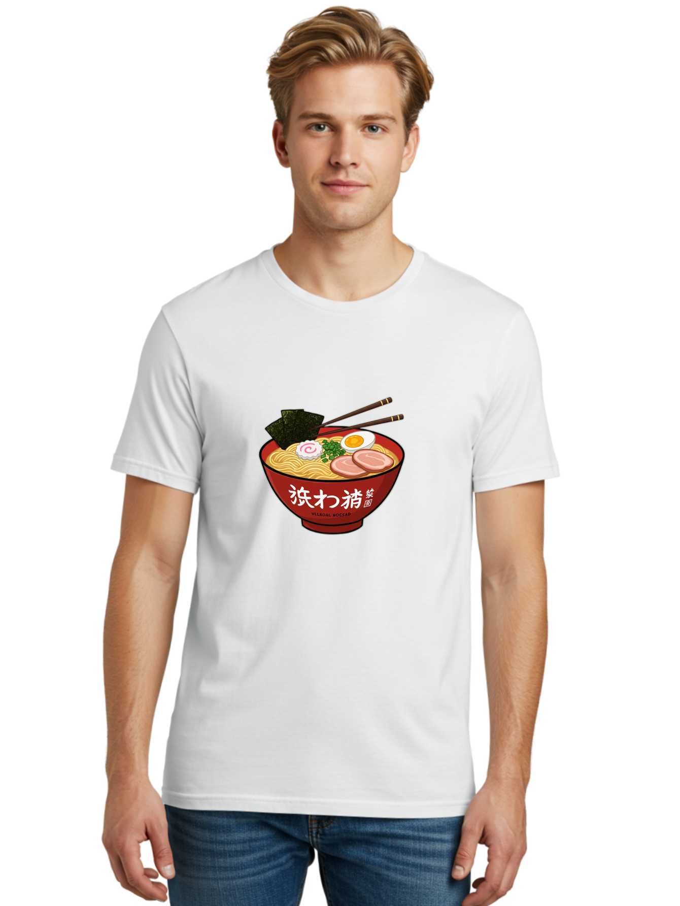 Velqal-Woosap Men'S Graphic Tee, 100% Cotton, Comfortable Casual Summer Wear, Machine Washable, Ramen Noodles, Egg, Seaweed, Pork Slices, Asian Cuisine, Japanese Food, Noodle Soup, Chopsticks, Velogal Woccar Bab570 20