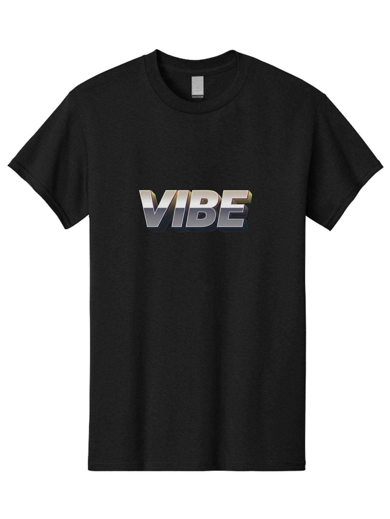 Vibe Men'S Graphic Tee, 100% Cotton, Comfortable Casual Summer Wear, Machine Washable, Vibe, Silver Text, Modern Font, Bold Typography, Sleek Design, Futuristic Style, Trendy Aesthetic, Contemporary Graphics, 3D Effect, Metallic Finish Bab571 9