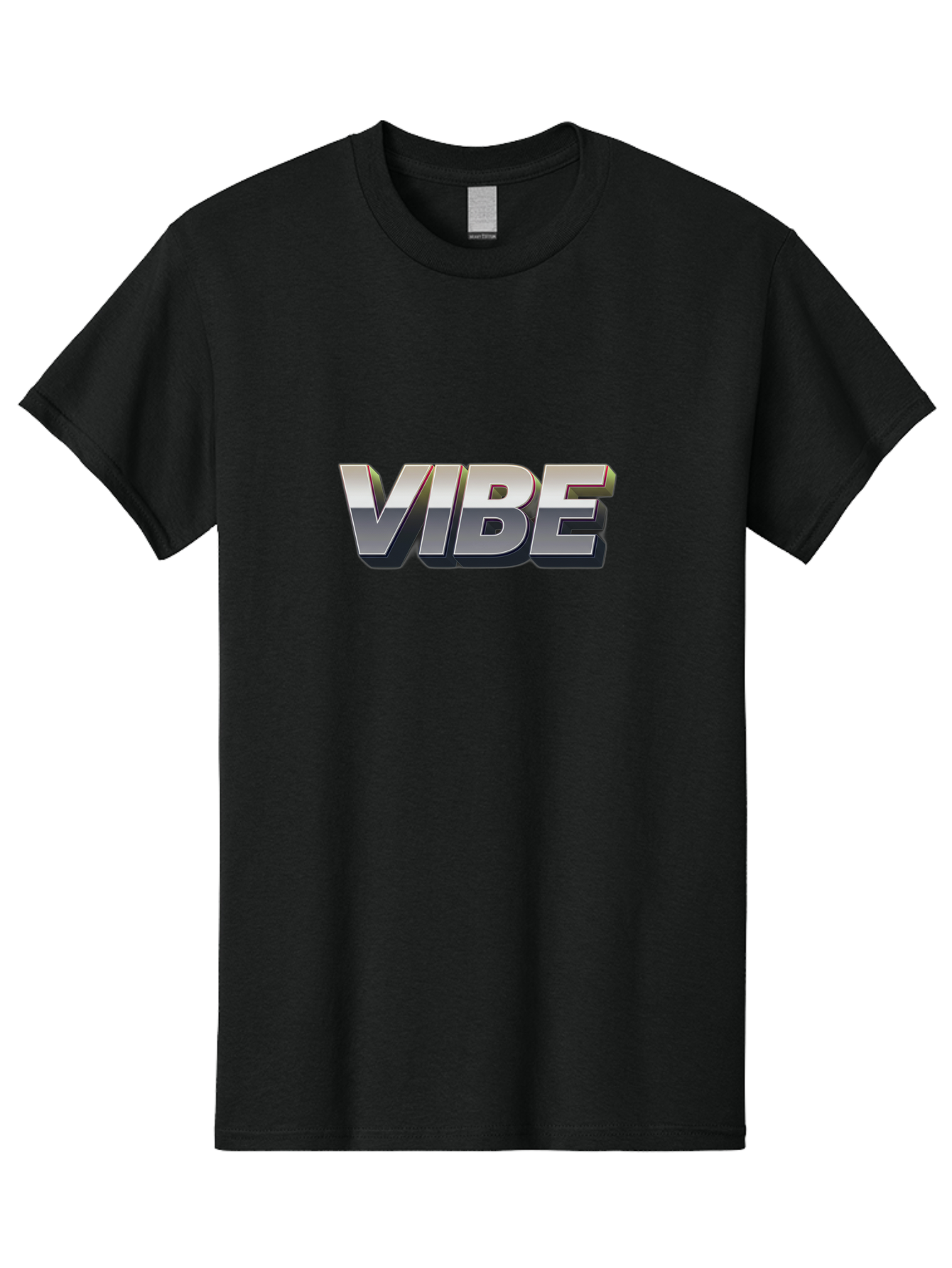 Vibe Men'S Graphic Tee, 100% Cotton, Comfortable Casual Summer Wear, Machine Washable, Vibe, Silver Text, Modern Font, Bold Typography, Sleek Design, Futuristic Style, Trendy Aesthetic, Contemporary Graphics, 3D Effect, Metallic Finish Bab571 5