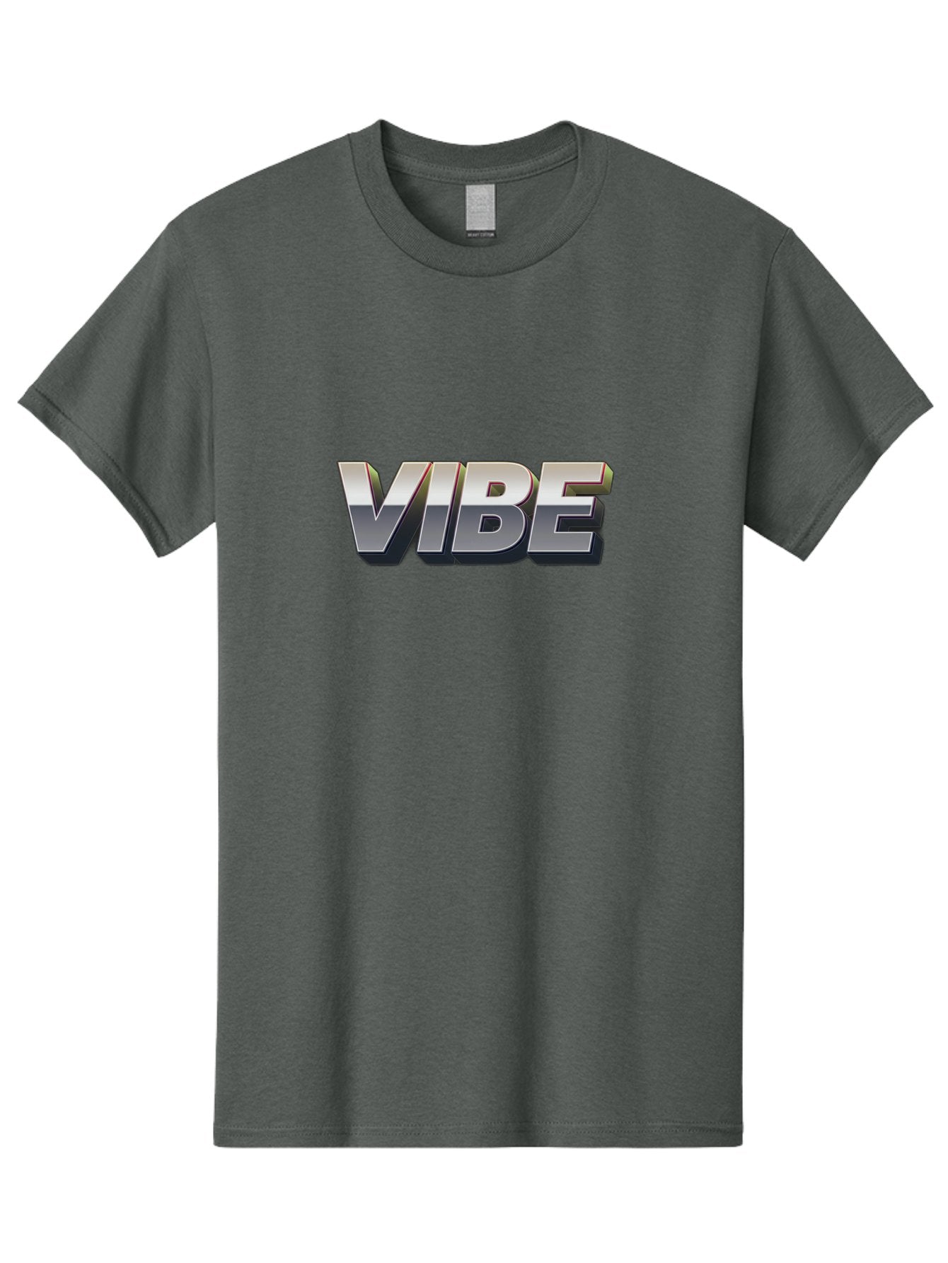 Vibe Men'S Graphic Tee, 100% Cotton, Comfortable Casual Summer Wear, Machine Washable, Vibe, Silver Text, Modern Font, Bold Typography, Sleek Design, Futuristic Style, Trendy Aesthetic, Contemporary Graphics, 3D Effect, Metallic Finish Bab571 5