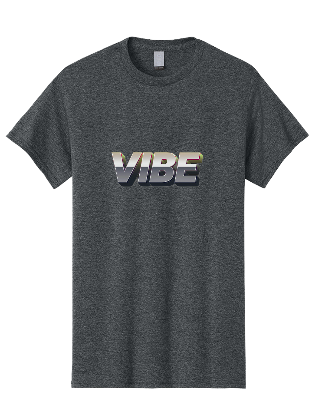 Vibe Men'S Graphic Tee, 100% Cotton, Comfortable Casual Summer Wear, Machine Washable, Vibe, Silver Text, Modern Font, Bold Typography, Sleek Design, Futuristic Style, Trendy Aesthetic, Contemporary Graphics, 3D Effect, Metallic Finish Bab571