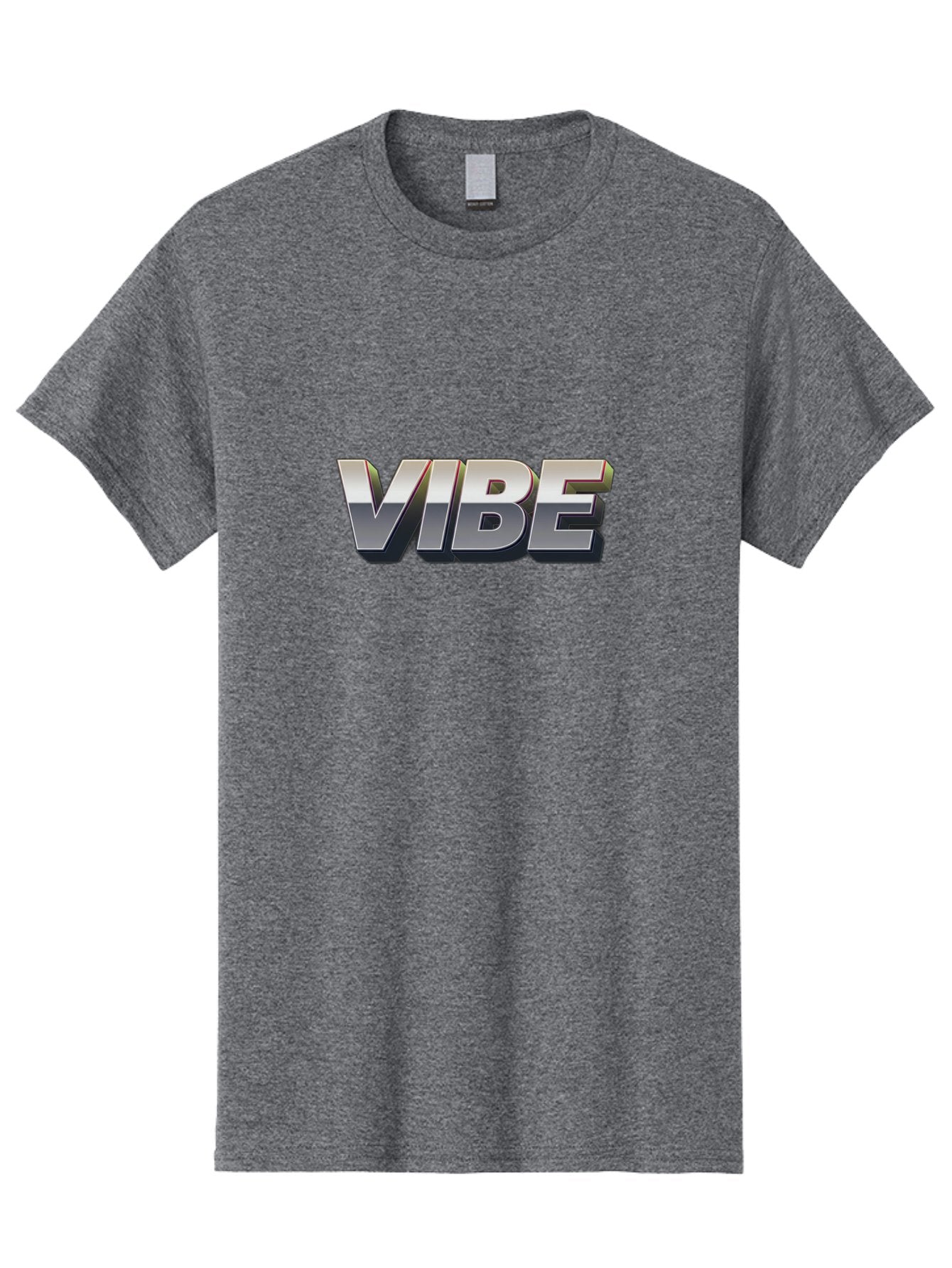 Vibe Men'S Graphic Tee, 100% Cotton, Comfortable Casual Summer Wear, Machine Washable, Vibe, Silver Text, Modern Font, Bold Typography, Sleek Design, Futuristic Style, Trendy Aesthetic, Contemporary Graphics, 3D Effect, Metallic Finish Bab571 3