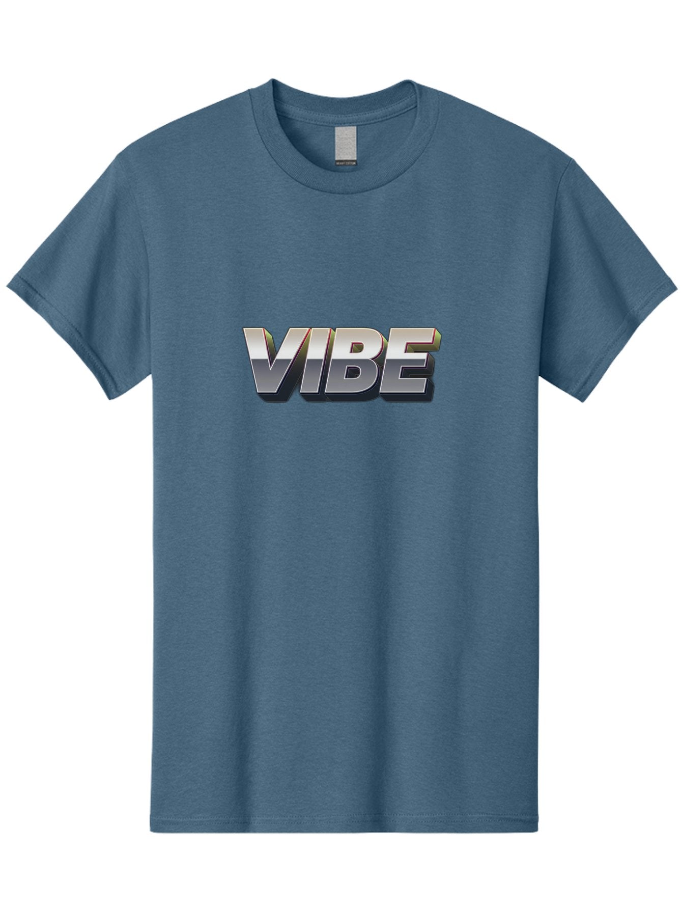 Vibe Men'S Graphic Tee, 100% Cotton, Comfortable Casual Summer Wear, Machine Washable, Vibe, Silver Text, Modern Font, Bold Typography, Sleek Design, Futuristic Style, Trendy Aesthetic, Contemporary Graphics, 3D Effect, Metallic Finish Bab571 6