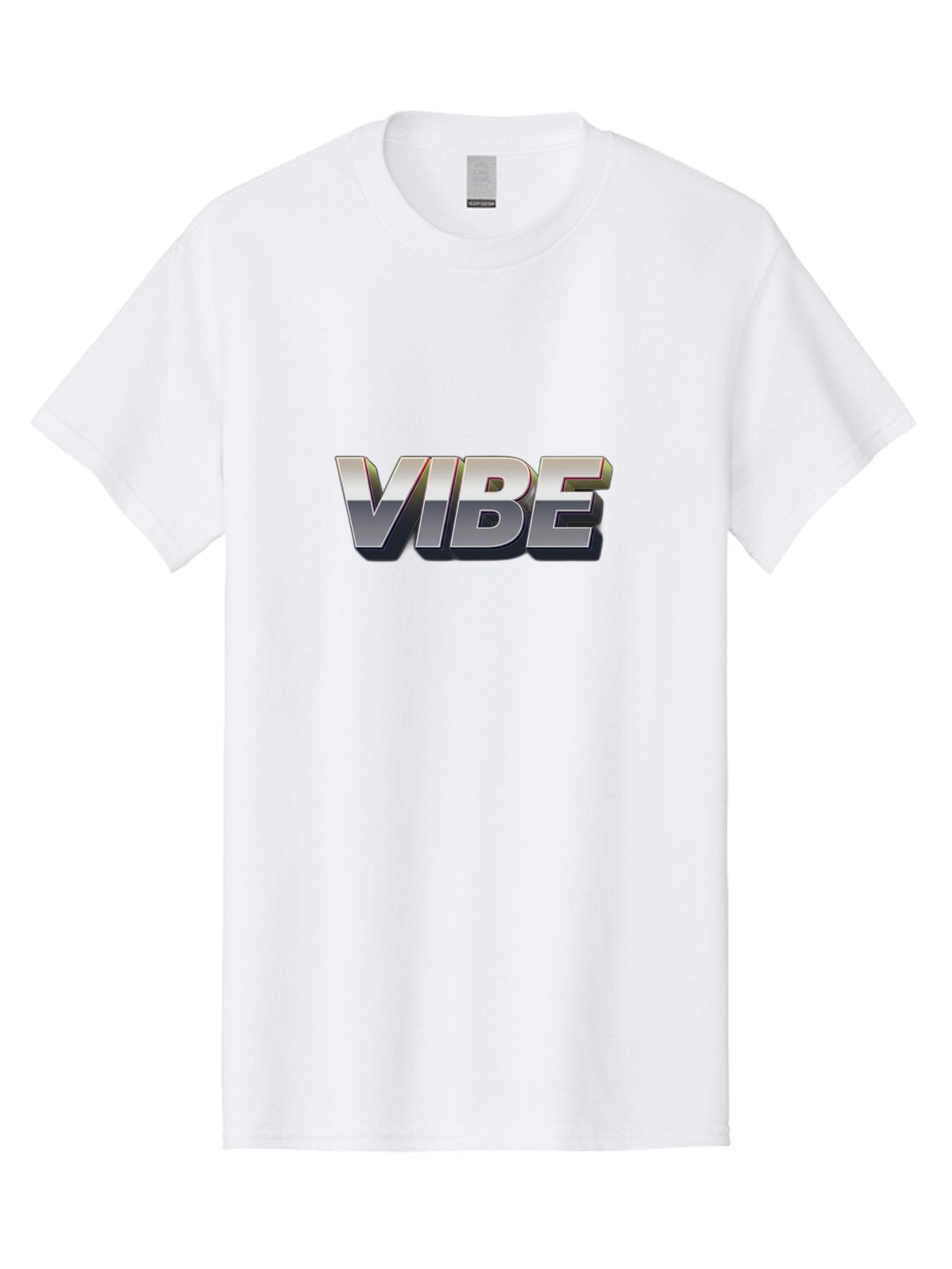 Vibe Men'S Graphic Tee, 100% Cotton, Comfortable Casual Summer Wear, Machine Washable, Vibe, Silver Text, Modern Font, Bold Typography, Sleek Design, Futuristic Style, Trendy Aesthetic, Contemporary Graphics, 3D Effect, Metallic Finish Bab571 7