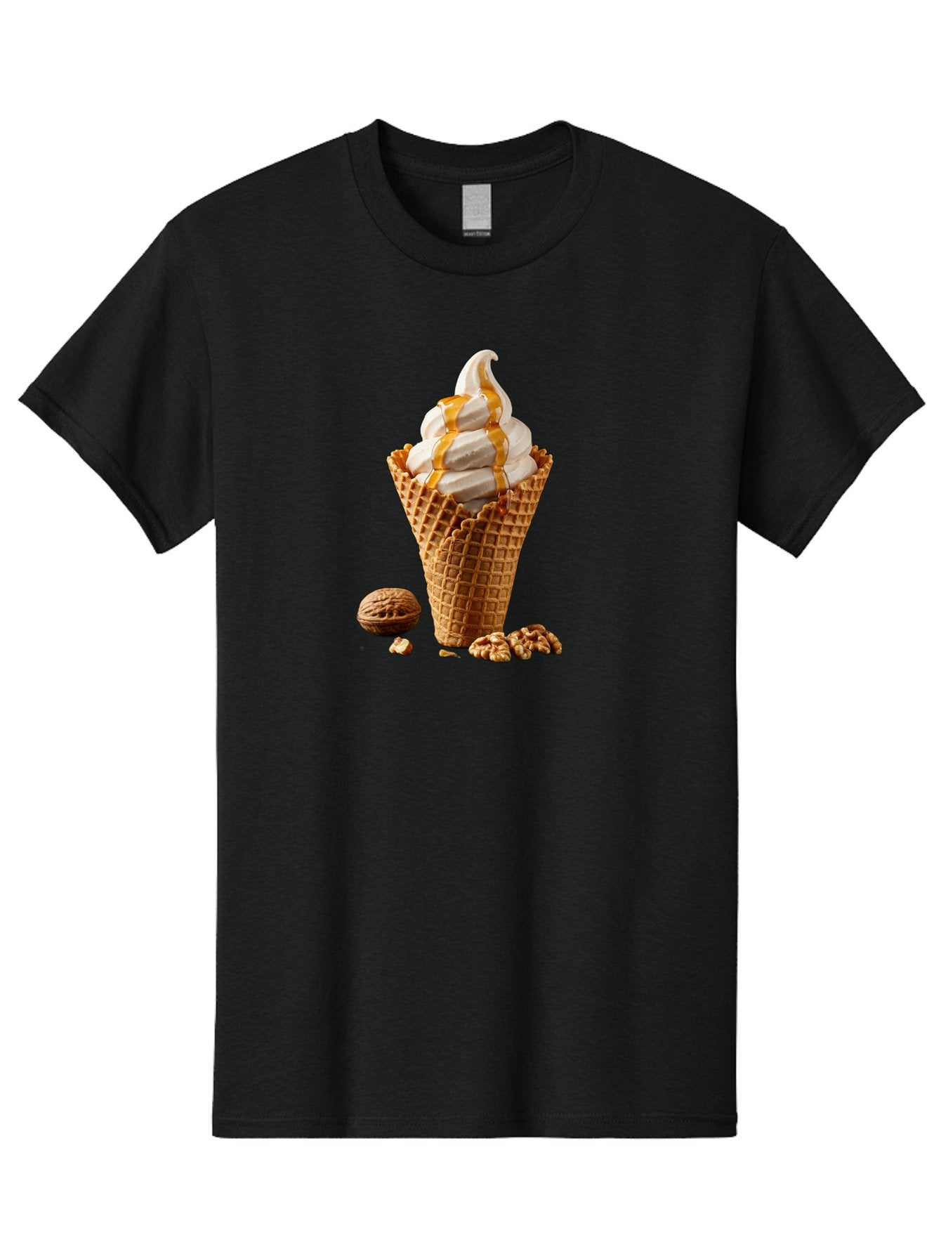 Waffle-Cone-Ice-Cream Men'S Graphic Tee, 100% Cotton, Comfortable Casual Summer Wear, Machine Washable, Caramel Ice Cream, Waffle Cone, Sweet Treats, Desserts, Ice Cream Cone, Caramel Sauce, Walnuts, Crunchy Texture, Delicious Desserts, Bab574
