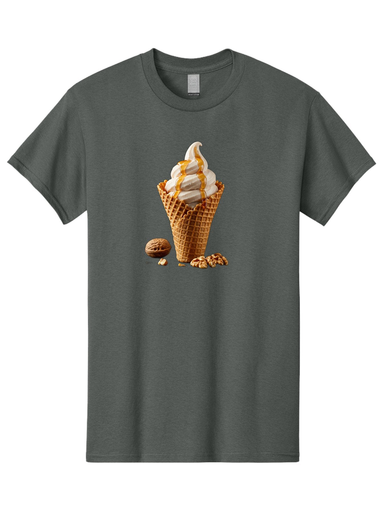 Waffle-Cone-Ice-Cream Men'S Graphic Tee, 100% Cotton, Comfortable Casual Summer Wear, Machine Washable, Caramel Ice Cream, Waffle Cone, Sweet Treats, Desserts, Ice Cream Cone, Caramel Sauce, Walnuts, Crunchy Texture, Delicious Desserts, Bab574 10