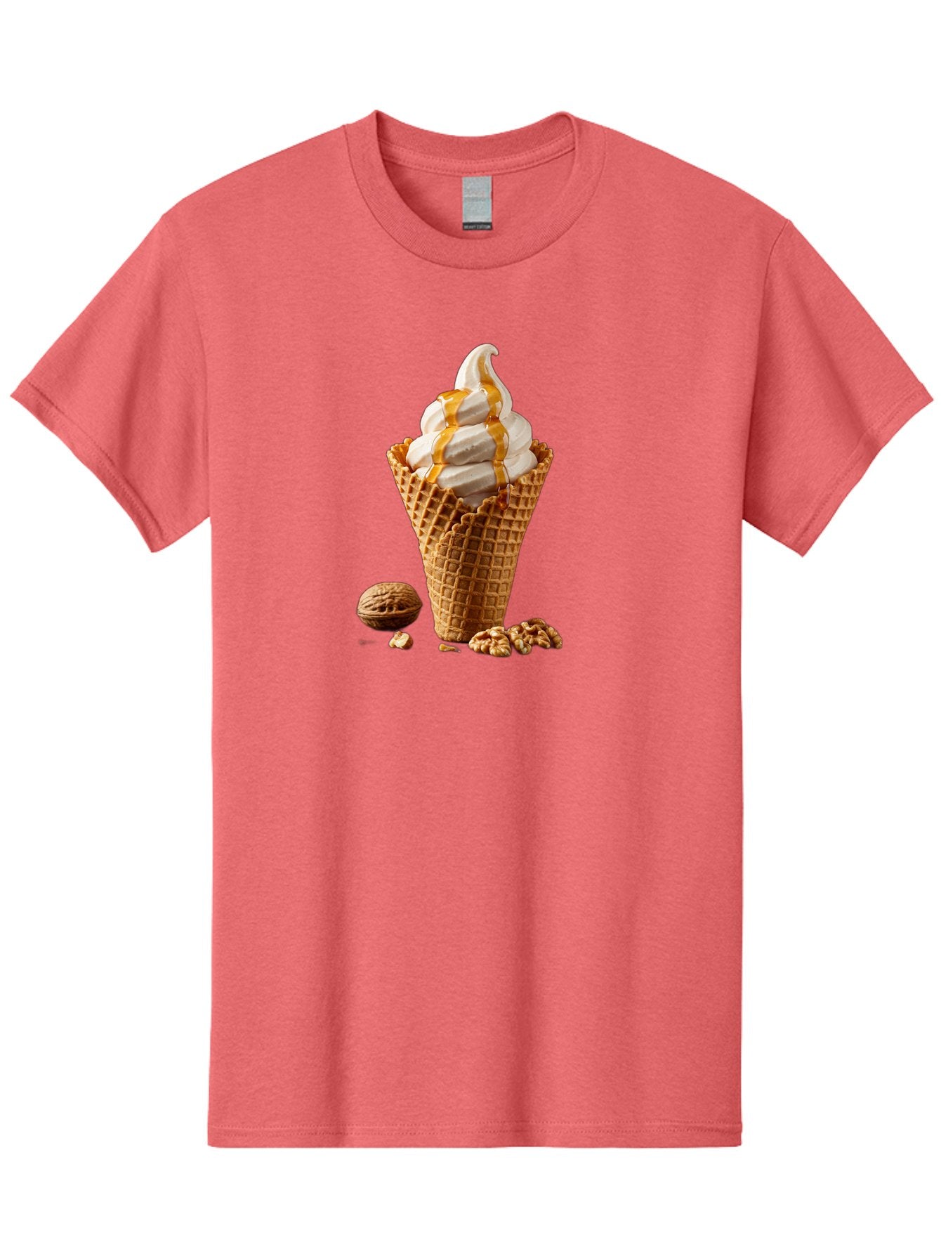Waffle-Cone-Ice-Cream Men'S Graphic Tee, 100% Cotton, Comfortable Casual Summer Wear, Machine Washable, Caramel Ice Cream, Waffle Cone, Sweet Treats, Desserts, Ice Cream Cone, Caramel Sauce, Walnuts, Crunchy Texture, Delicious Desserts, Bab574 5