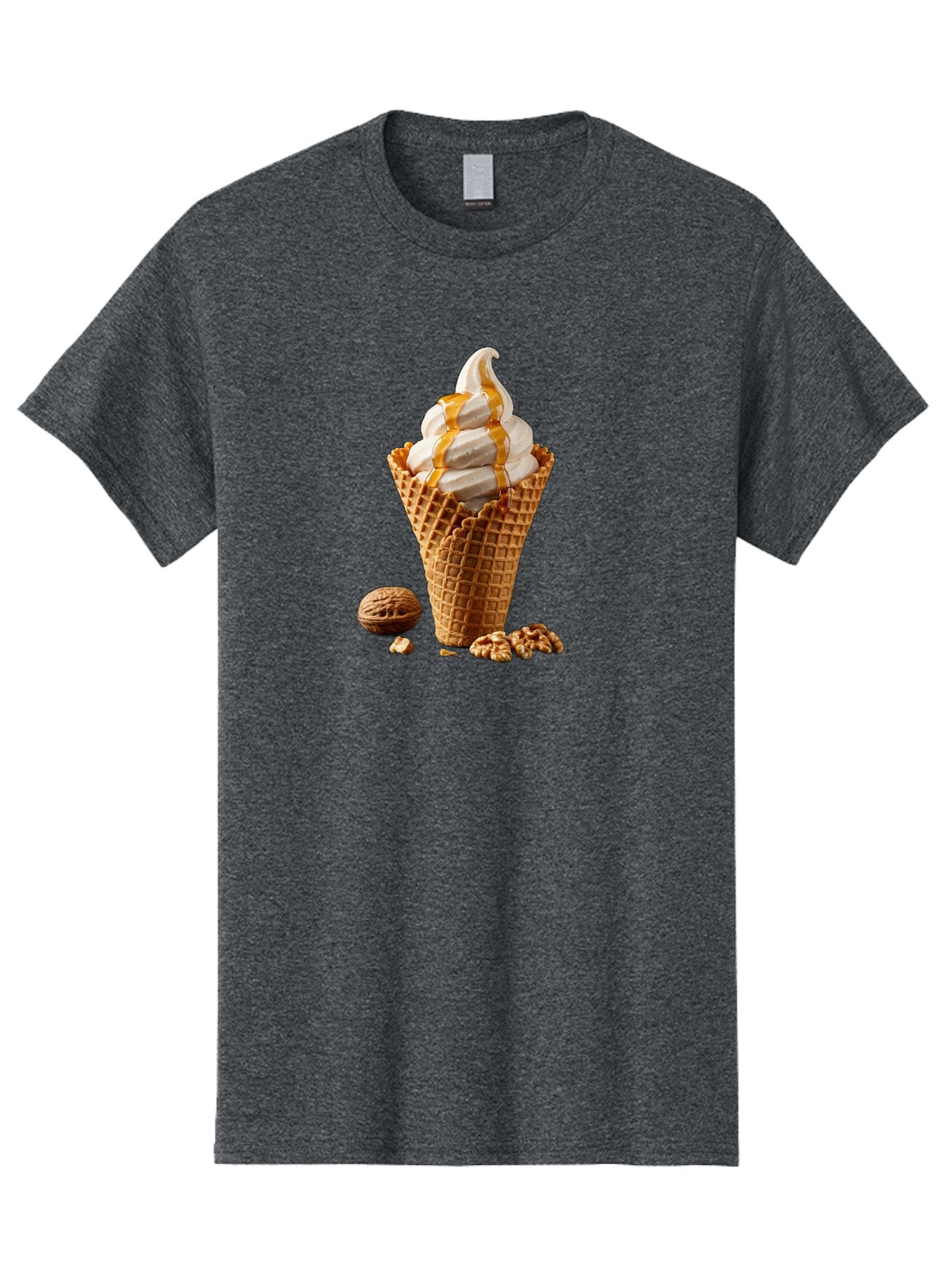 Waffle-Cone-Ice-Cream Men'S Graphic Tee, 100% Cotton, Comfortable Casual Summer Wear, Machine Washable, Caramel Ice Cream, Waffle Cone, Sweet Treats, Desserts, Ice Cream Cone, Caramel Sauce, Walnuts, Crunchy Texture, Delicious Desserts, Bab574 11