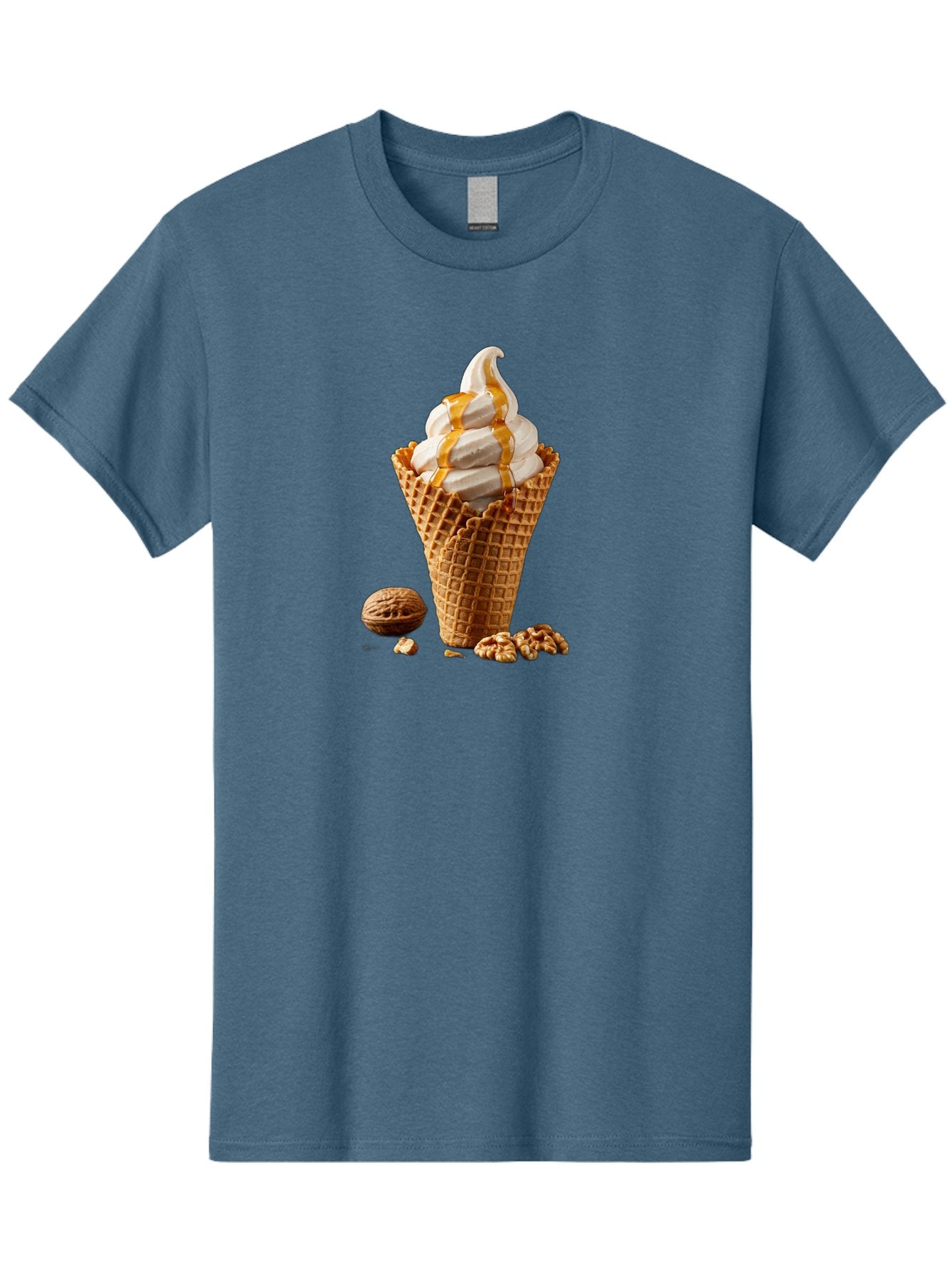 Waffle-Cone-Ice-Cream Men'S Graphic Tee, 100% Cotton, Comfortable Casual Summer Wear, Machine Washable, Caramel Ice Cream, Waffle Cone, Sweet Treats, Desserts, Ice Cream Cone, Caramel Sauce, Walnuts, Crunchy Texture, Delicious Desserts, Bab574 15