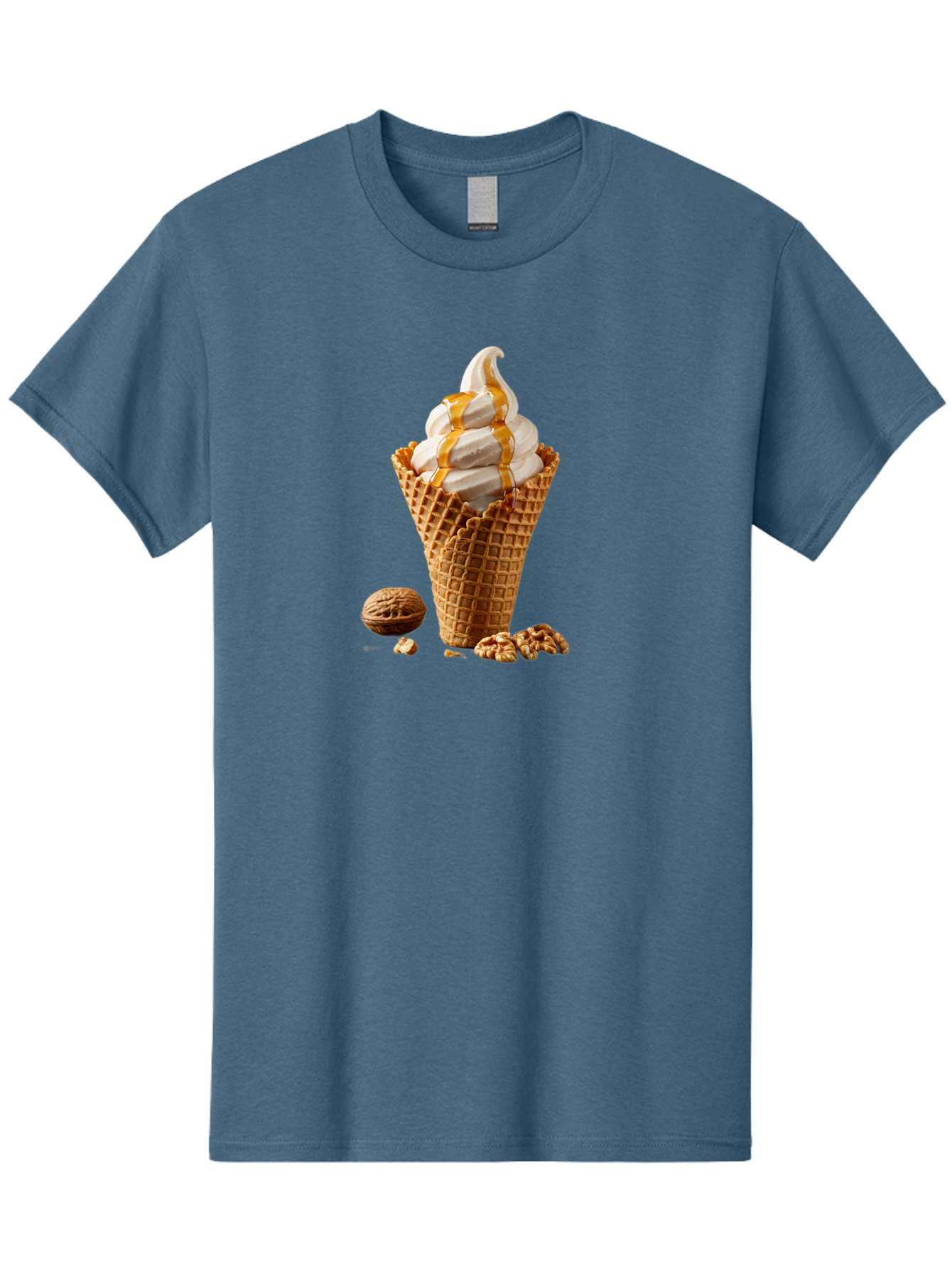 Waffle-Cone-Ice-Cream Men'S Graphic Tee, 100% Cotton, Comfortable Casual Summer Wear, Machine Washable, Caramel Ice Cream, Waffle Cone, Sweet Treats, Desserts, Ice Cream Cone, Caramel Sauce, Walnuts, Crunchy Texture, Delicious Desserts, Bab574