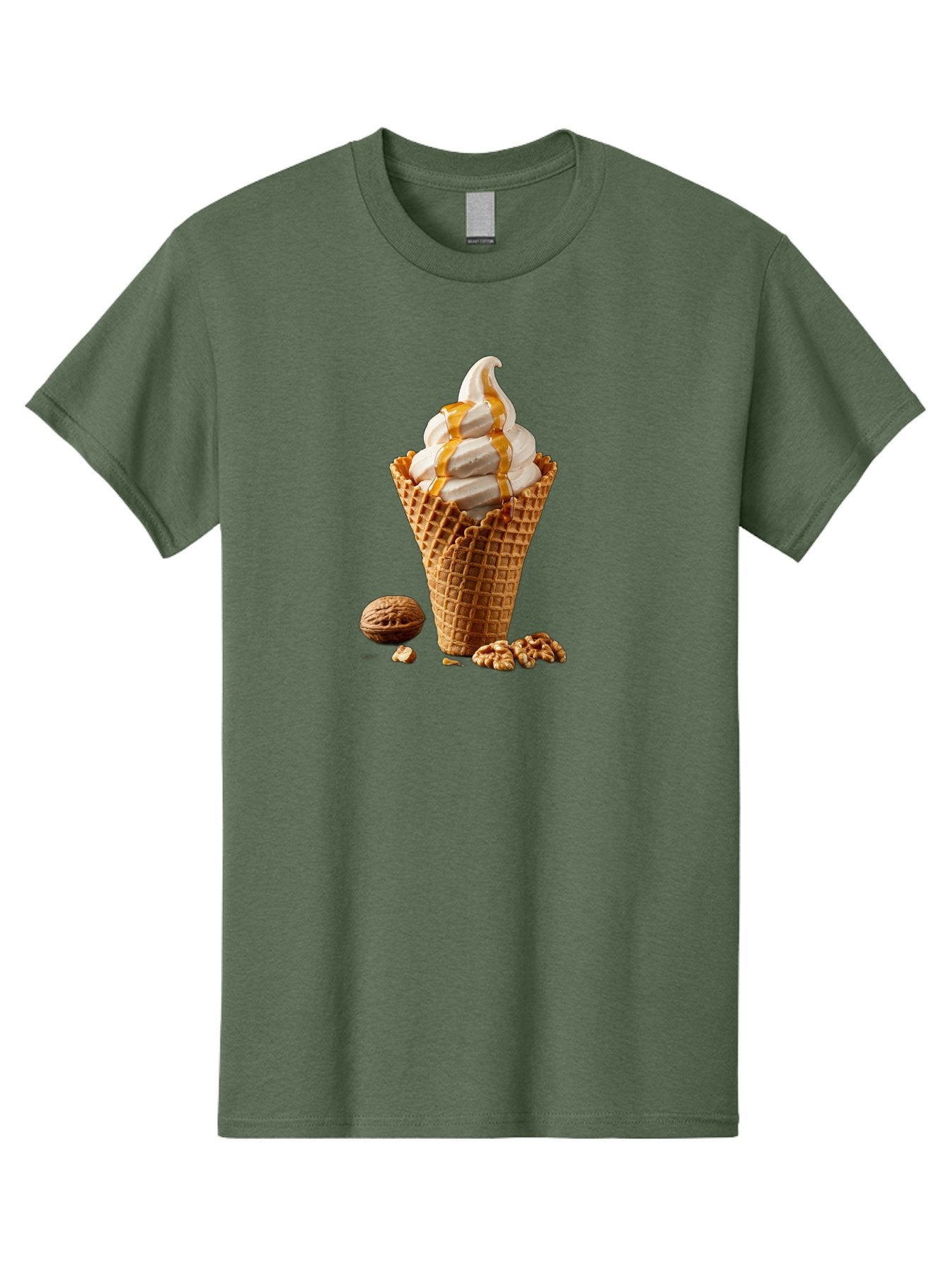 Waffle-Cone-Ice-Cream Men'S Graphic Tee, 100% Cotton, Comfortable Casual Summer Wear, Machine Washable, Caramel Ice Cream, Waffle Cone, Sweet Treats, Desserts, Ice Cream Cone, Caramel Sauce, Walnuts, Crunchy Texture, Delicious Desserts, Bab574 14